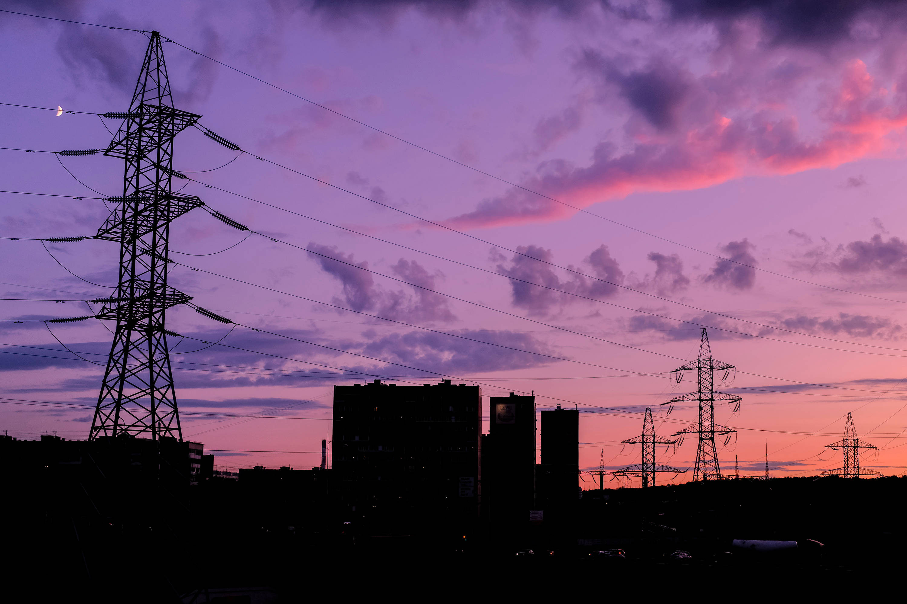 Electric Tower Under Purple Aesthetic Sky Background