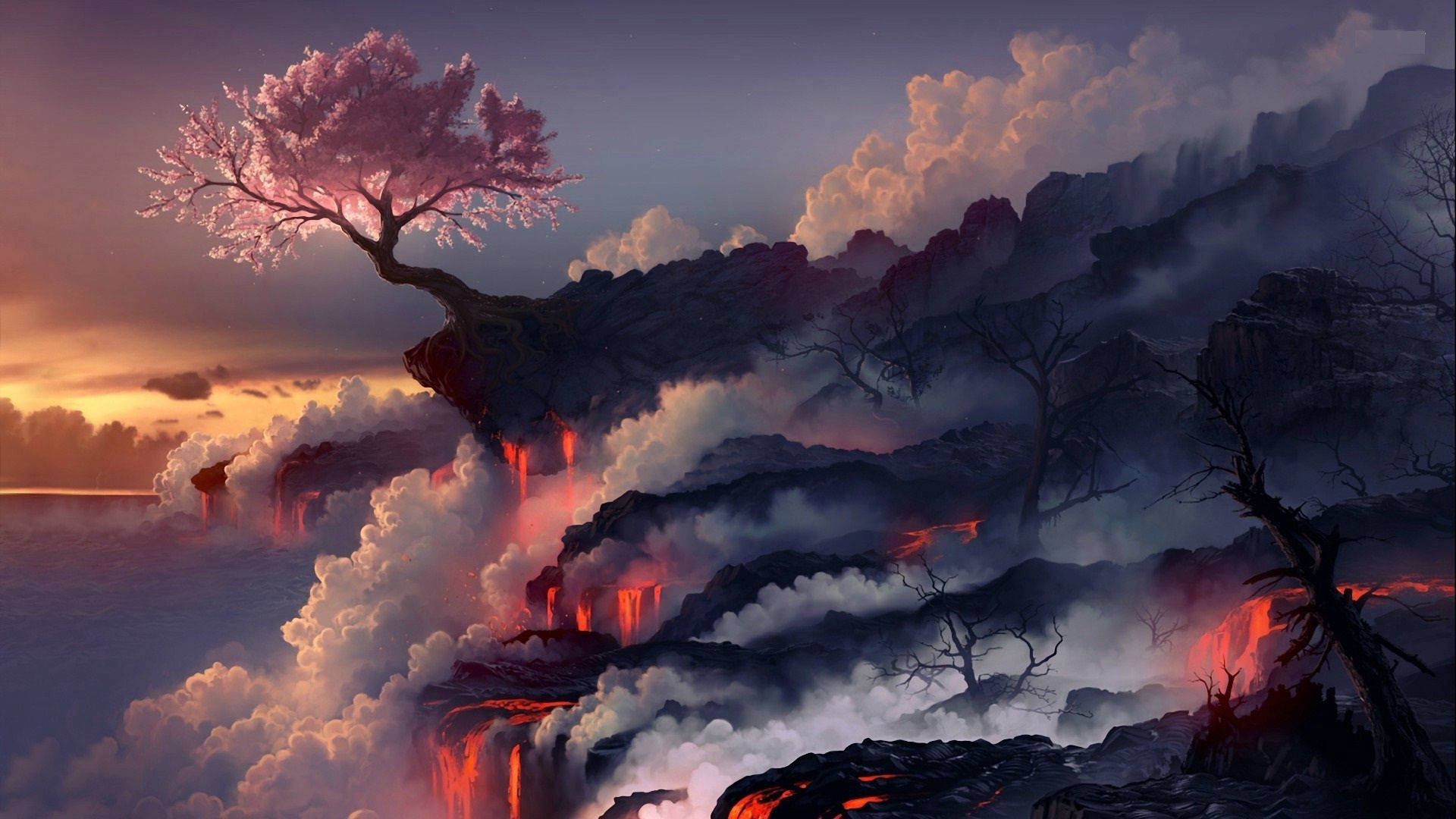 Epic Volcano With Lava Background