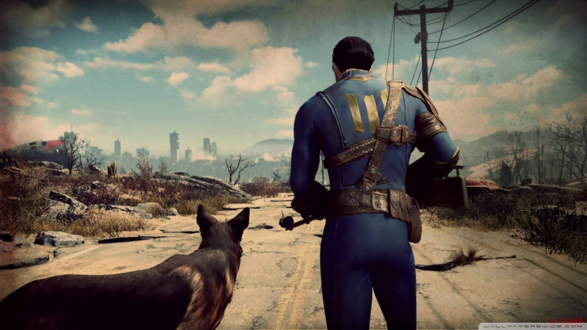 Fallout 4 Man And Dog On The Road Background