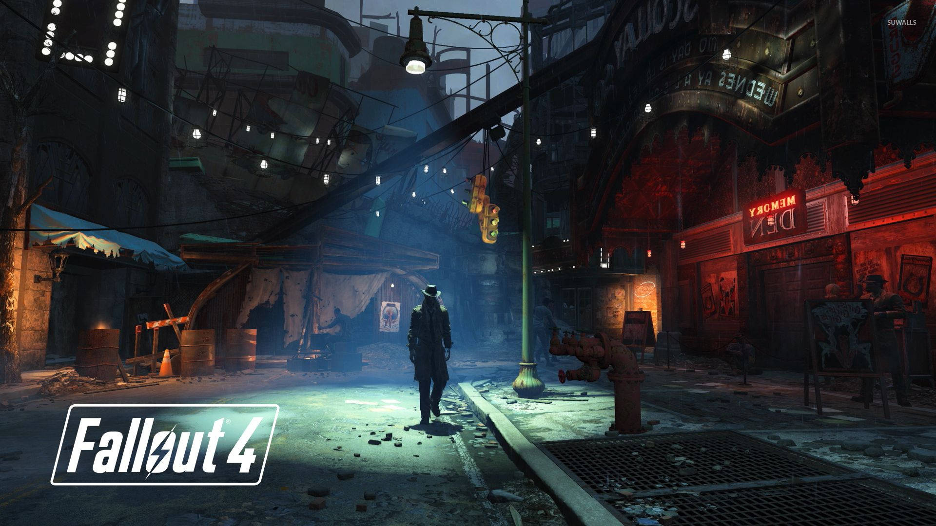 Fallout 4 Nick On Dark Street Background
