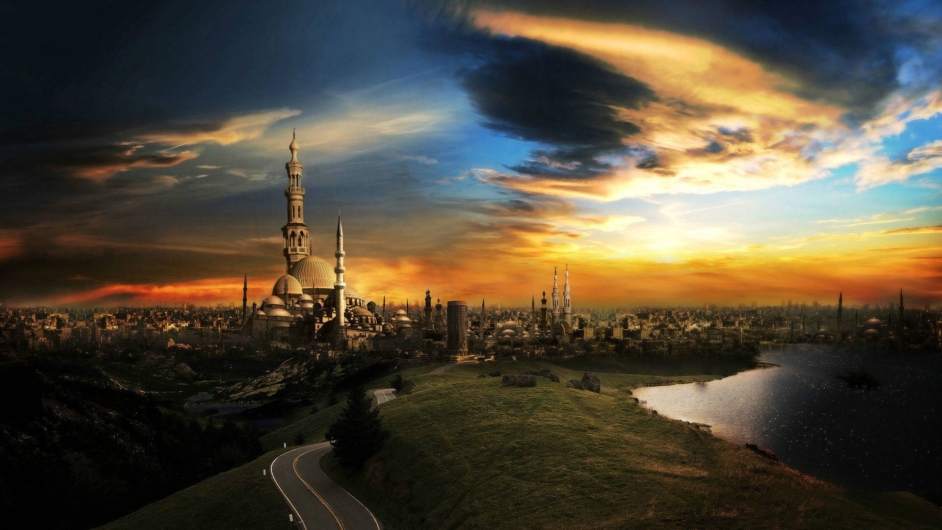 Fantasy Mosque Cityscape Background
