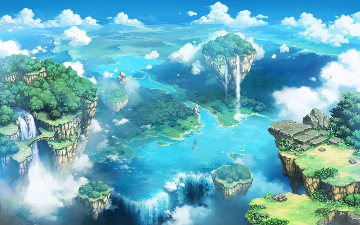 Floating Villages Anime Scenery Background