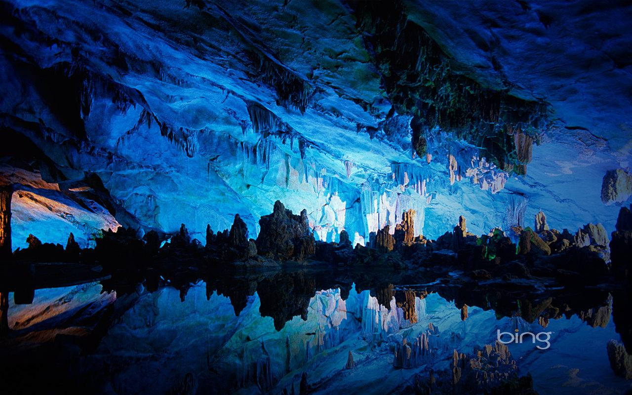 Fluorescent Blue Cave Bing Background