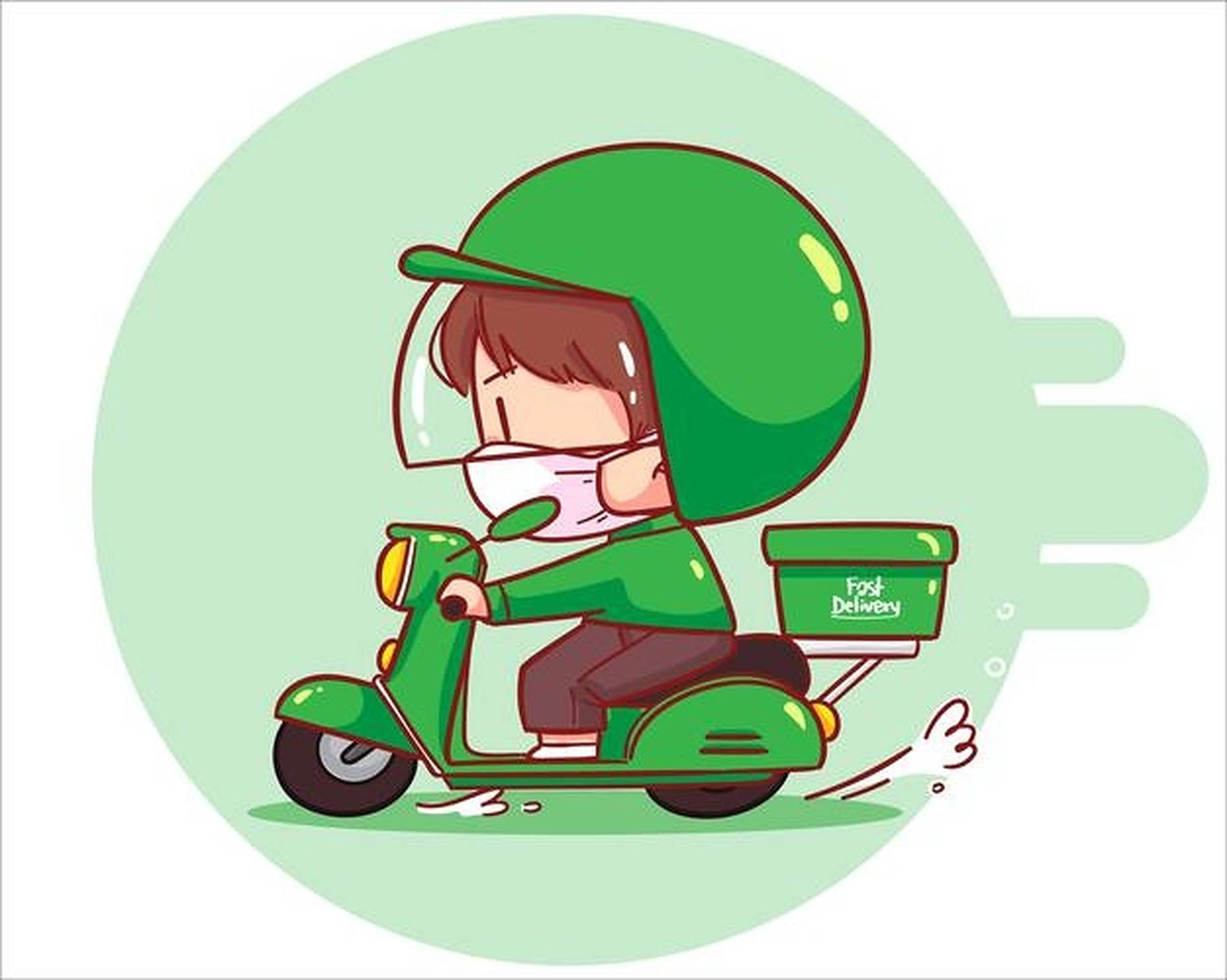 Download Food Delivery Green Cartoon Wallpaper 