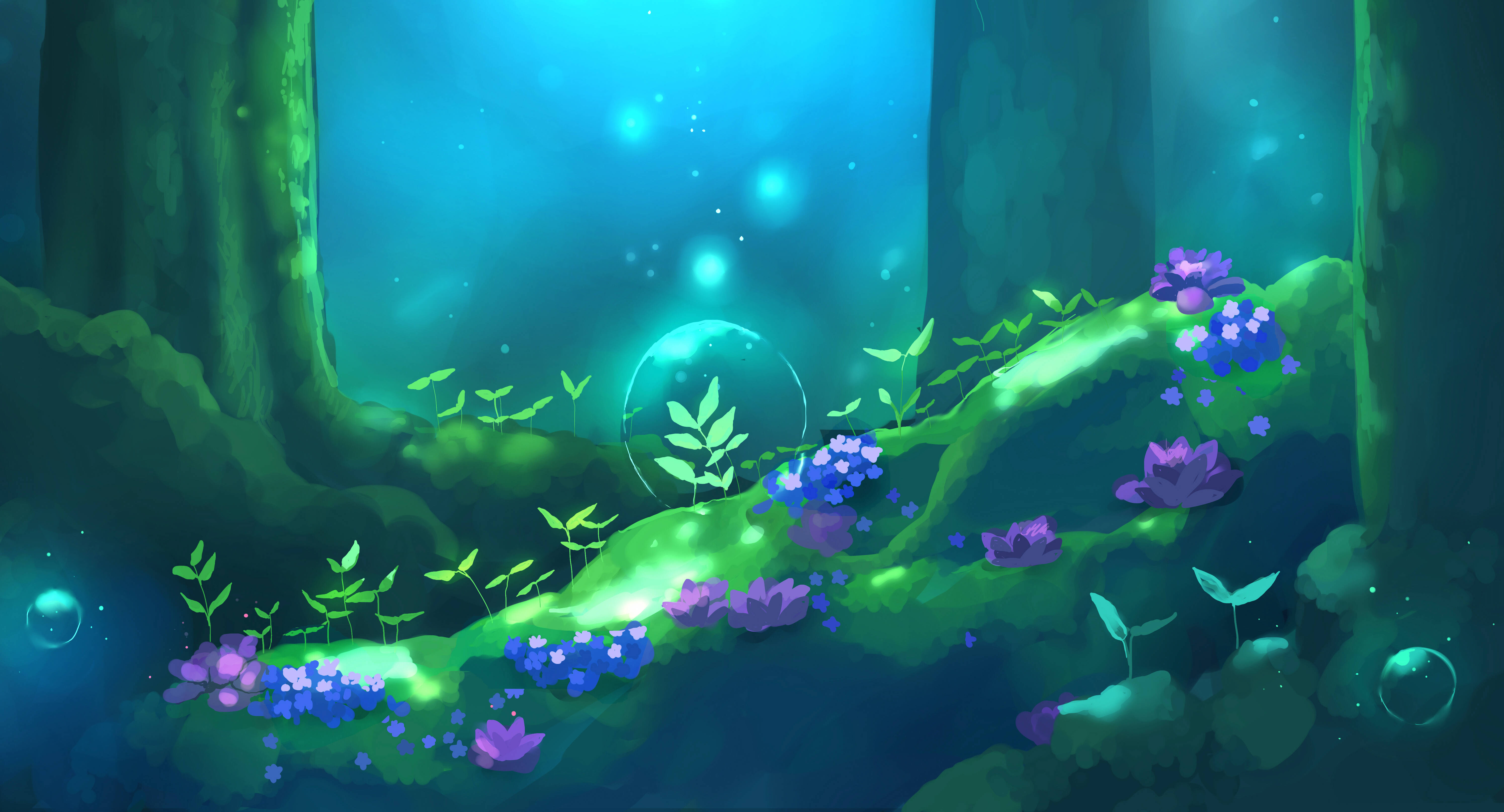 Forest With Magic Lights Art Background