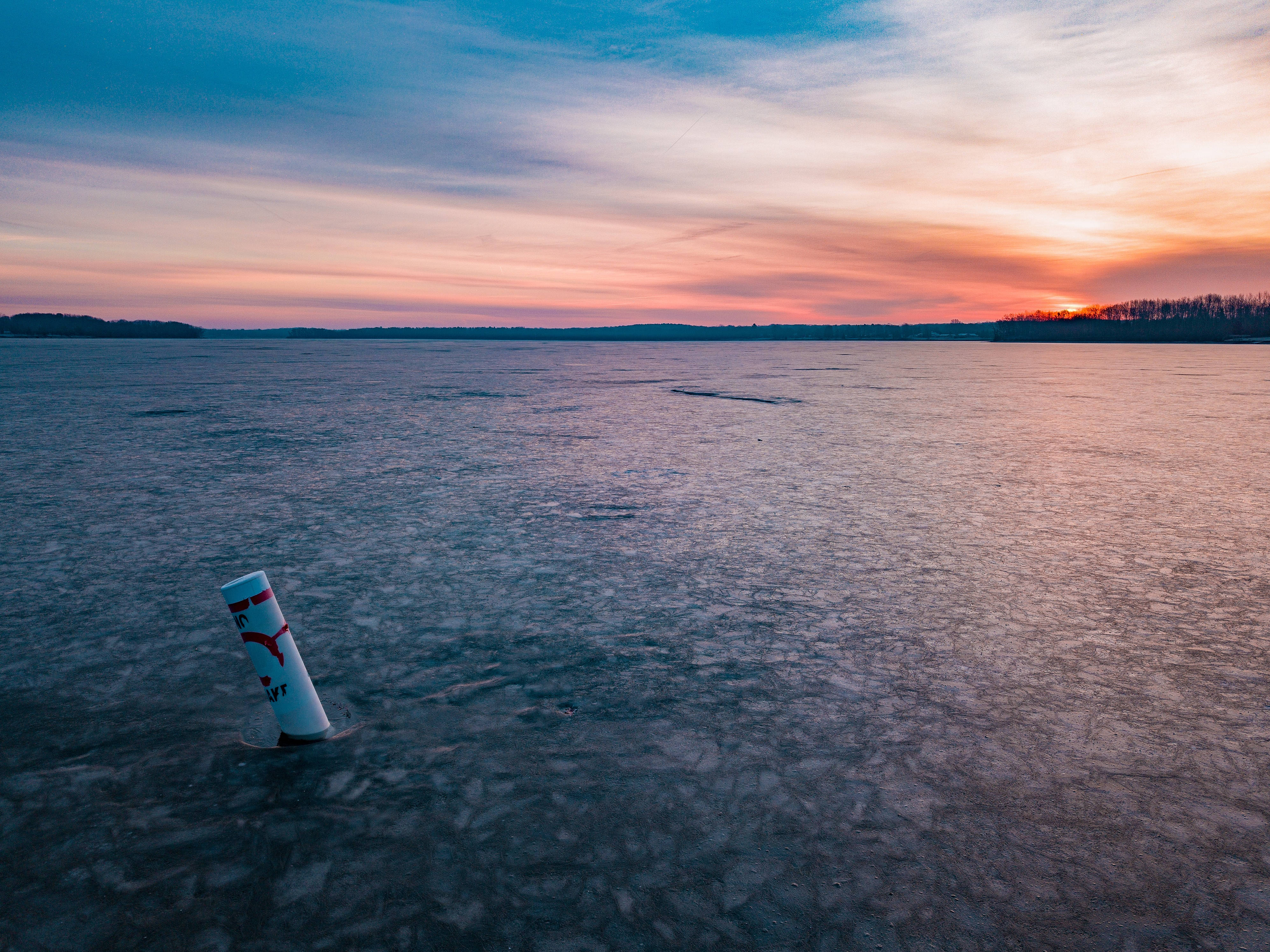 Frozen Lake Sunset Landscape Background