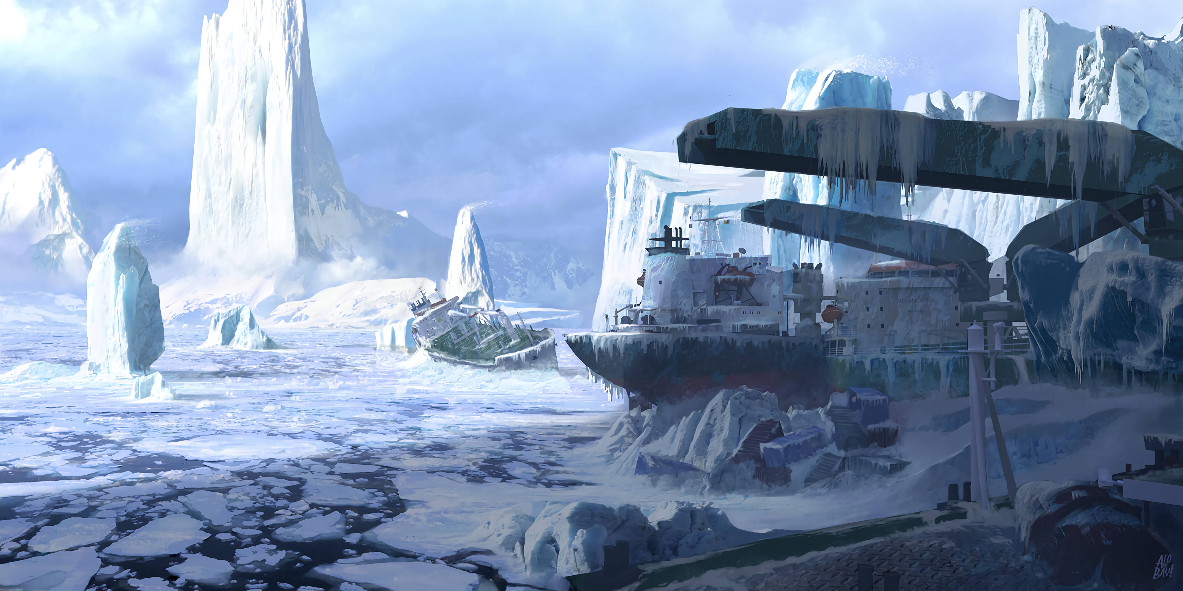 Frozen Ship Frosted Water Background