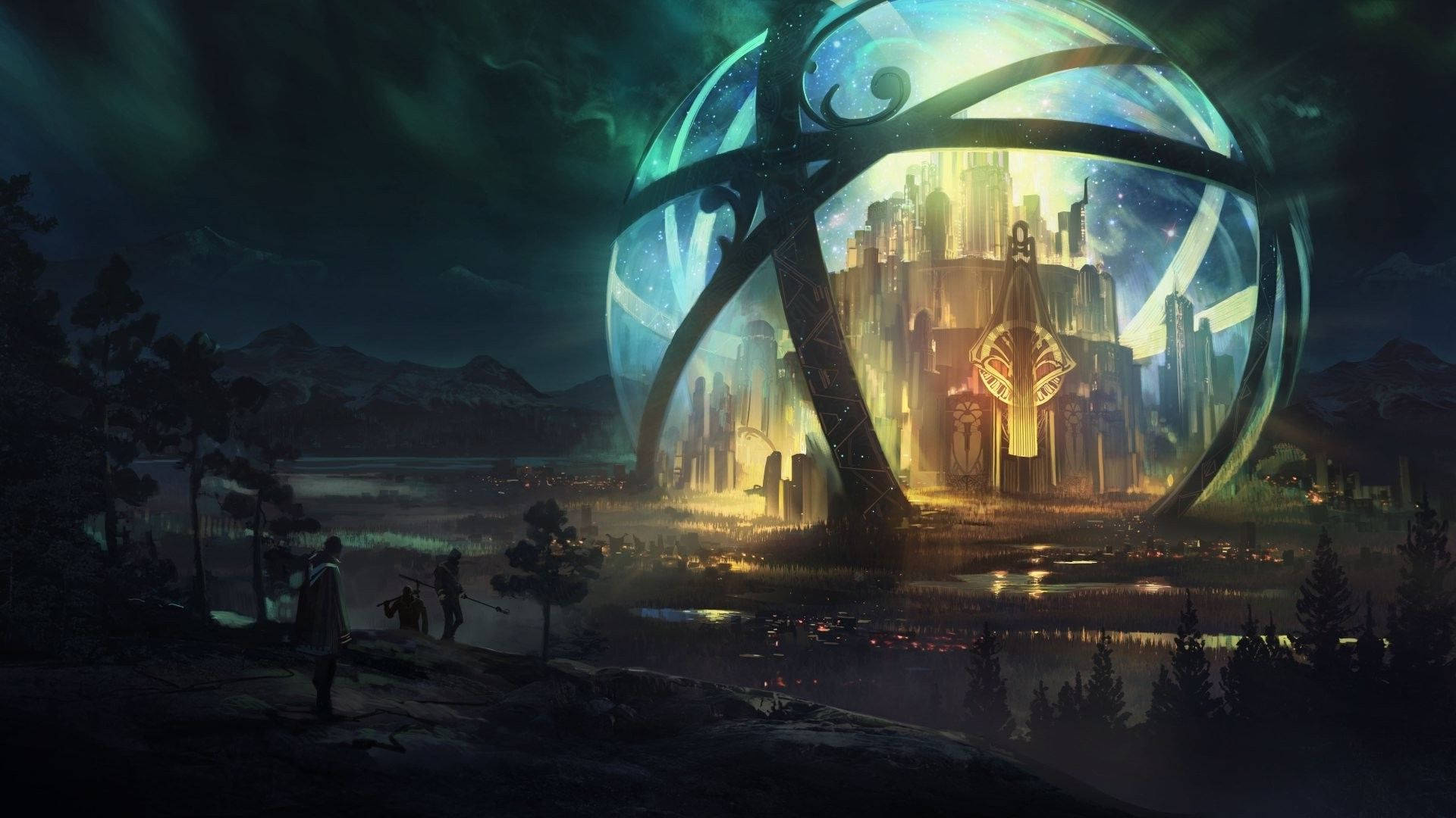 Futuristic Fantasy City Sphere Background