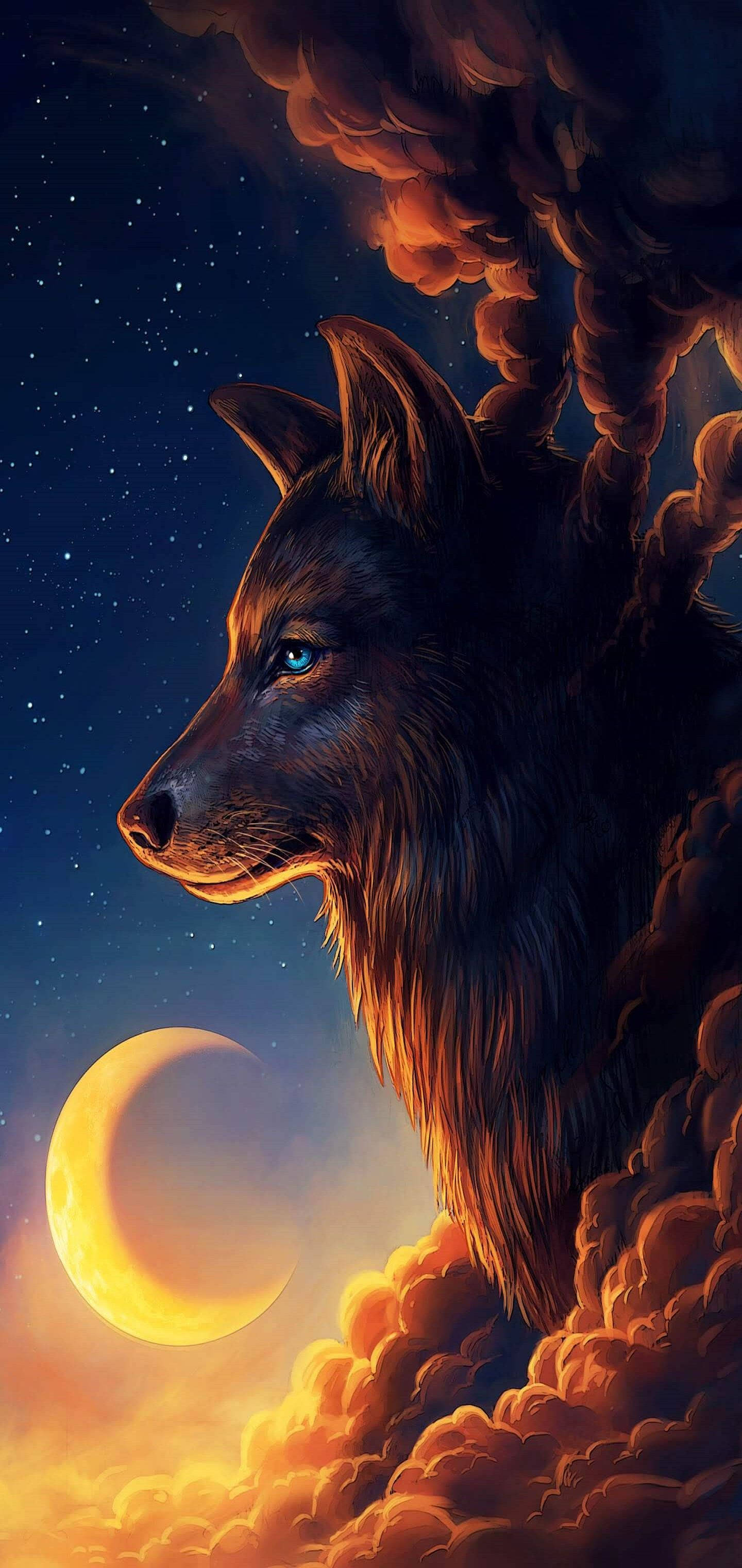 Galaxy Wolf Night Guardian Wallpaper