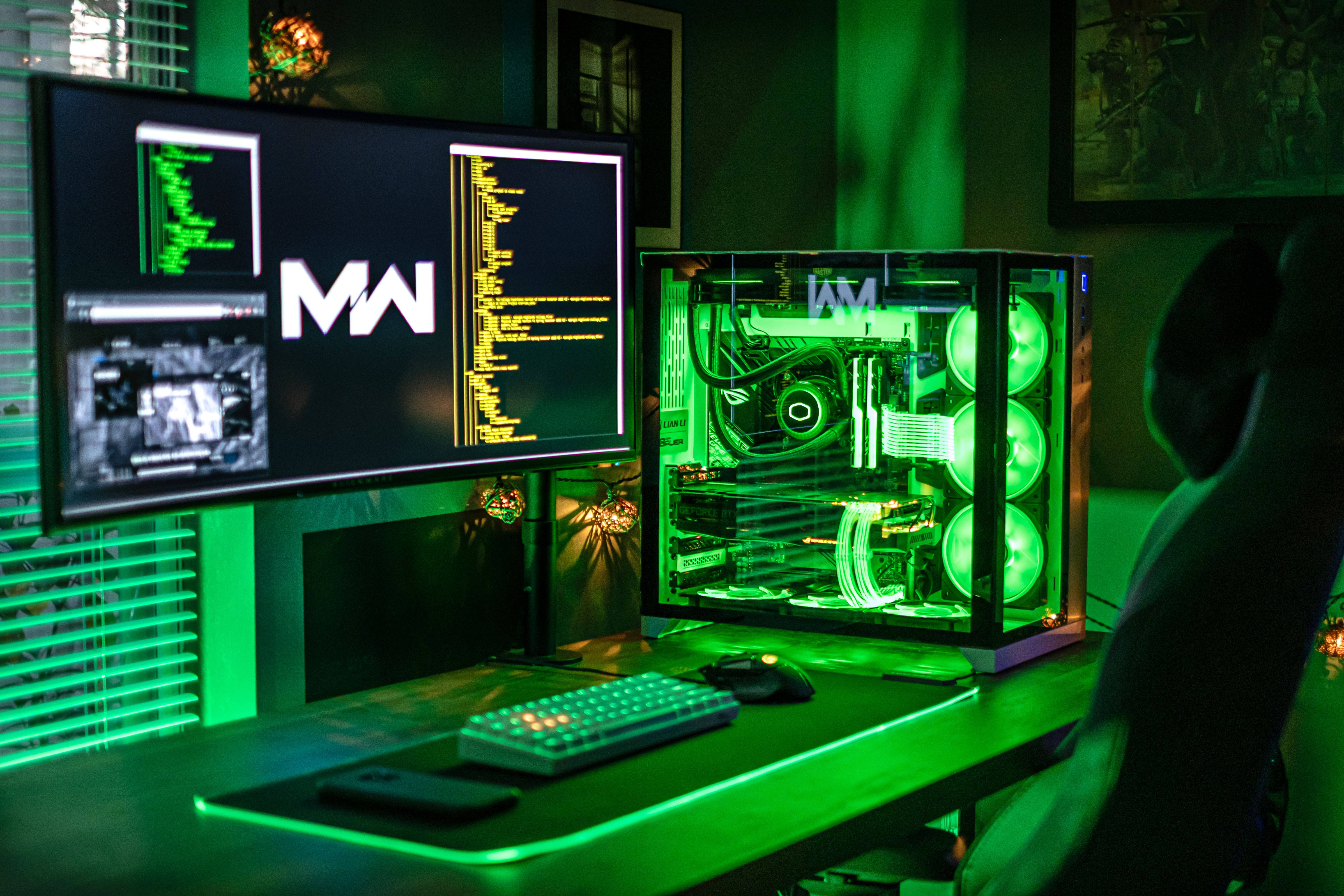 Download Gaming Room All Green Lights Wallpaper 