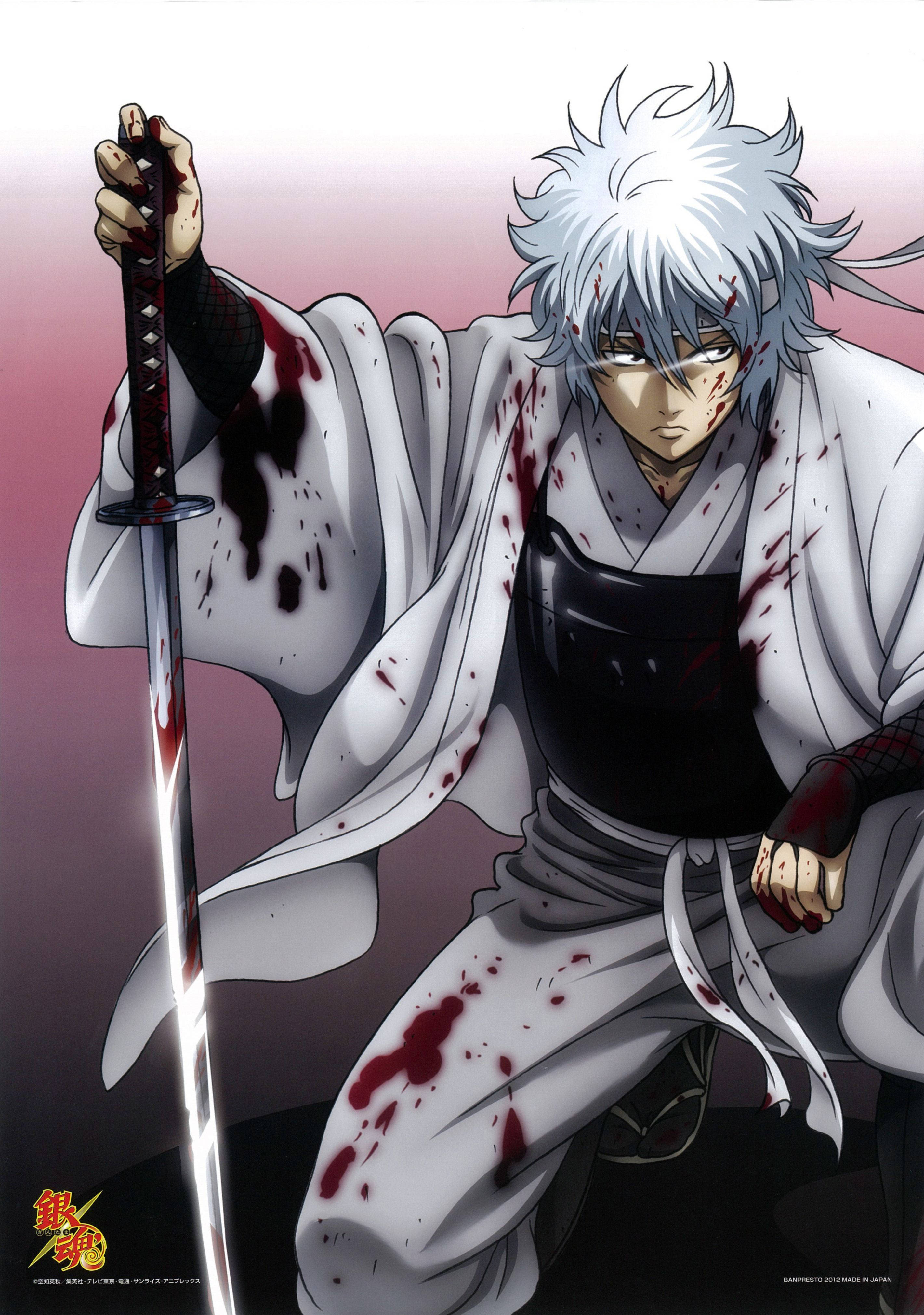 Gintama Bloody Gintoki Half-kneeling Background