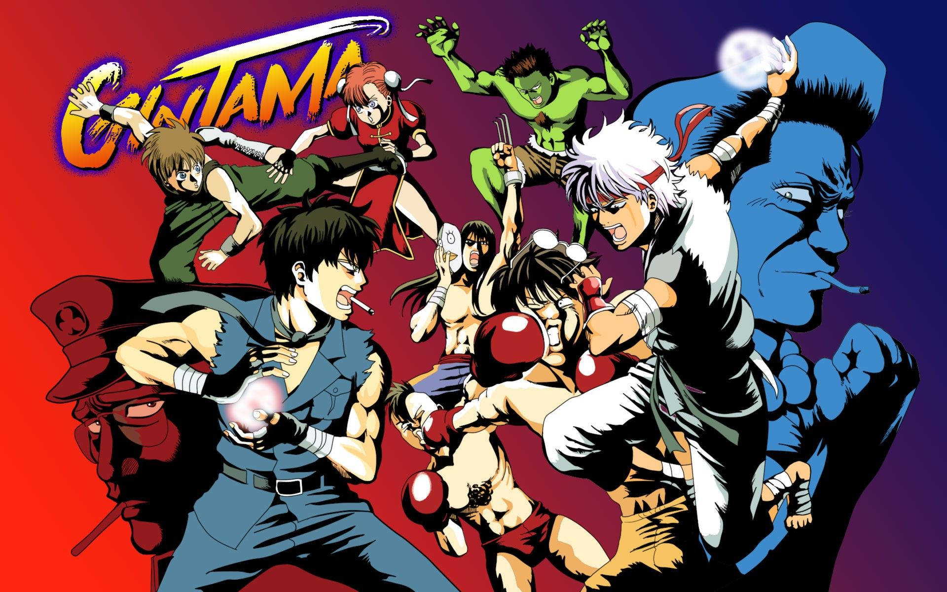 Gintama Characters Doing Martial Arts Background