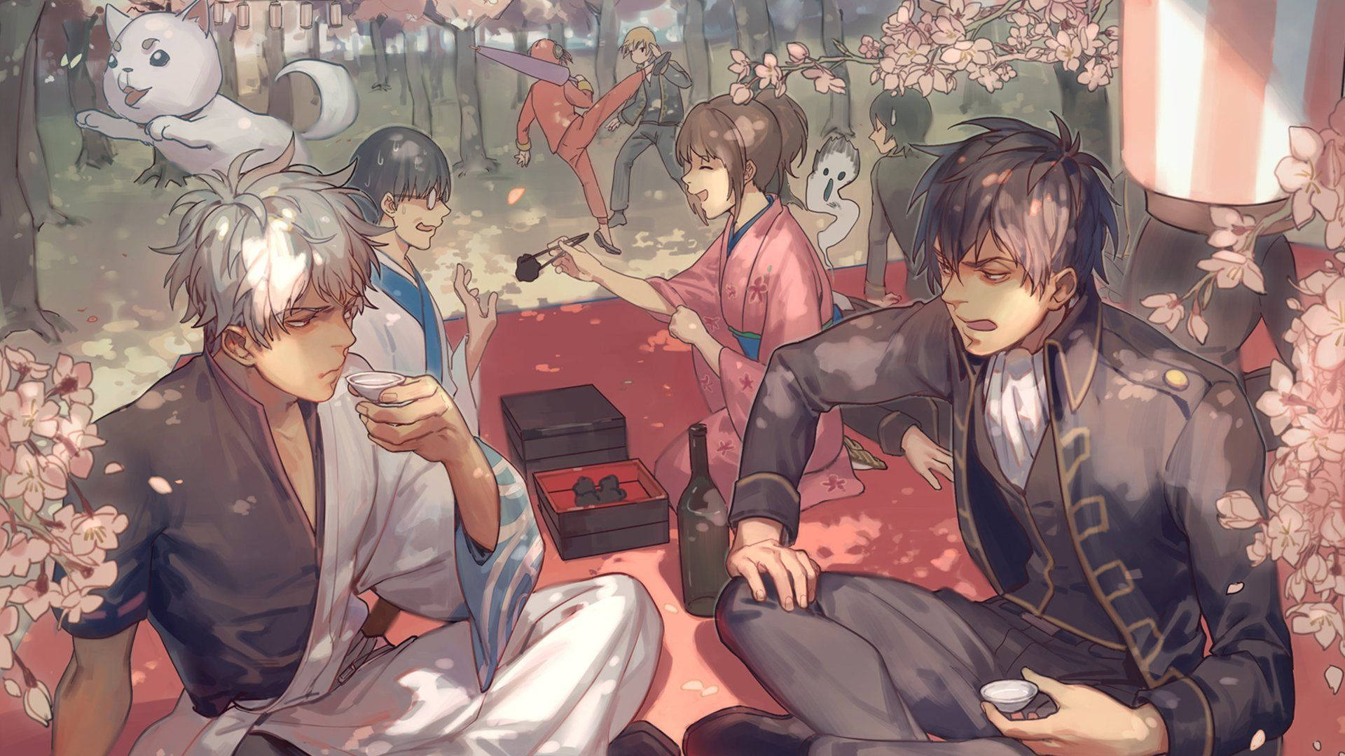 Gintama Characters Eating At Picnic Background