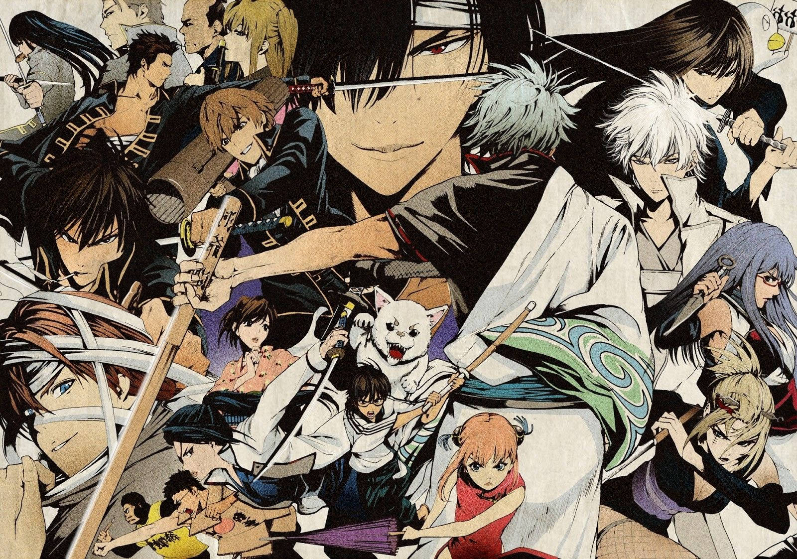 Gintama Characters In A Collage Background