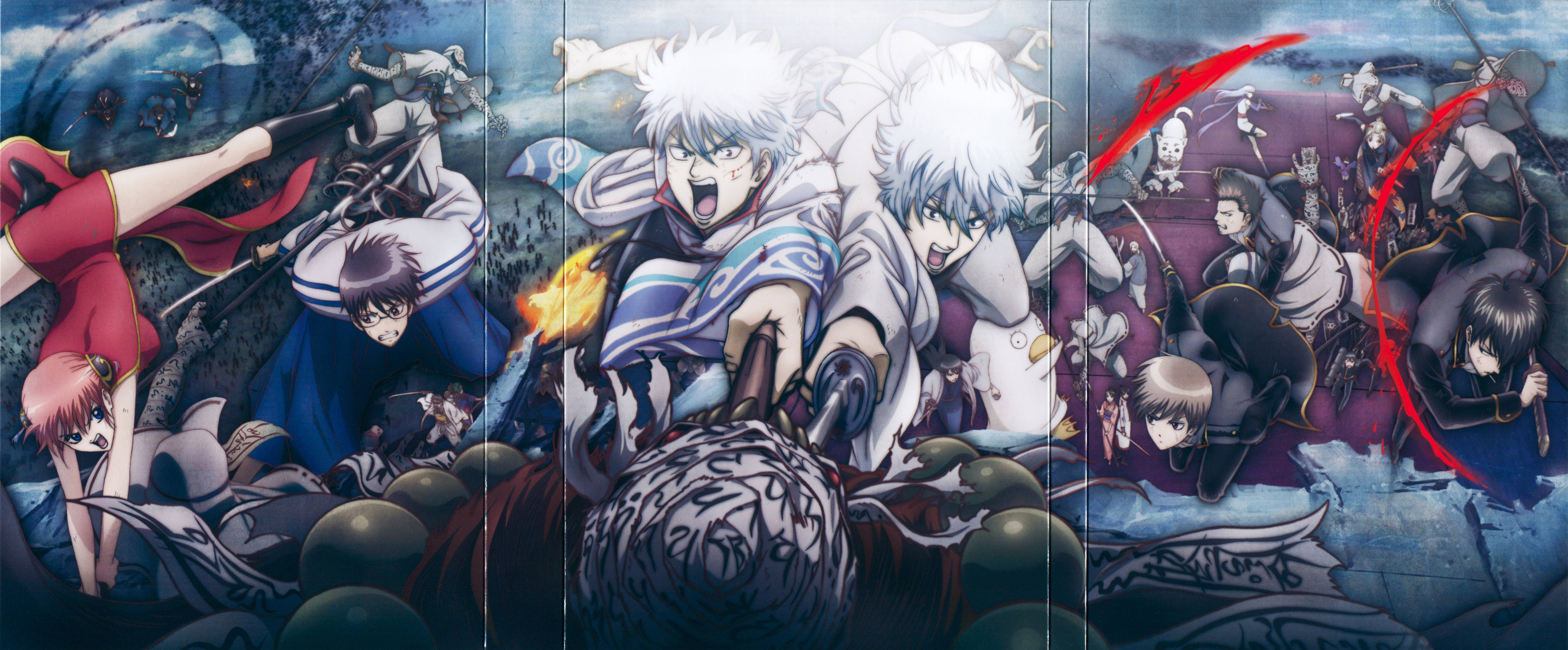 Gintama Characters Reaching A Ball Background