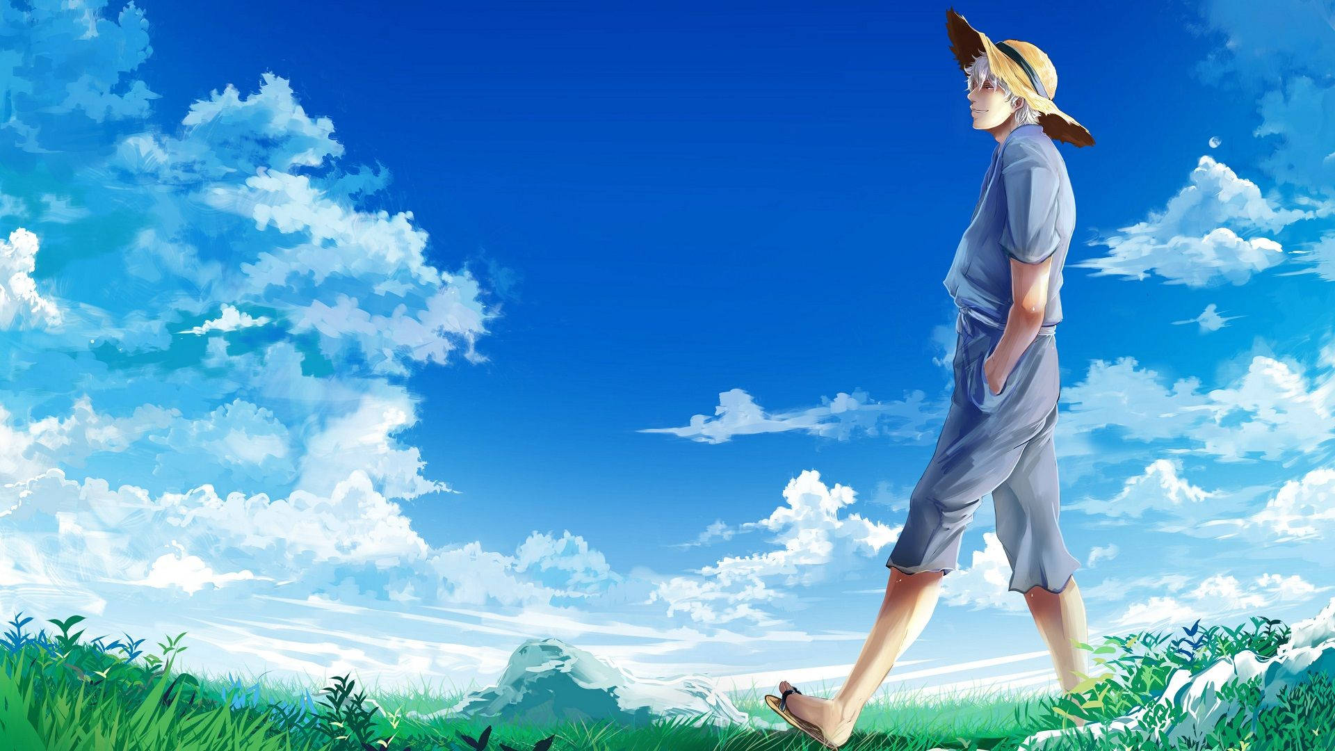Gintama Gintoki Walking On Fields Background