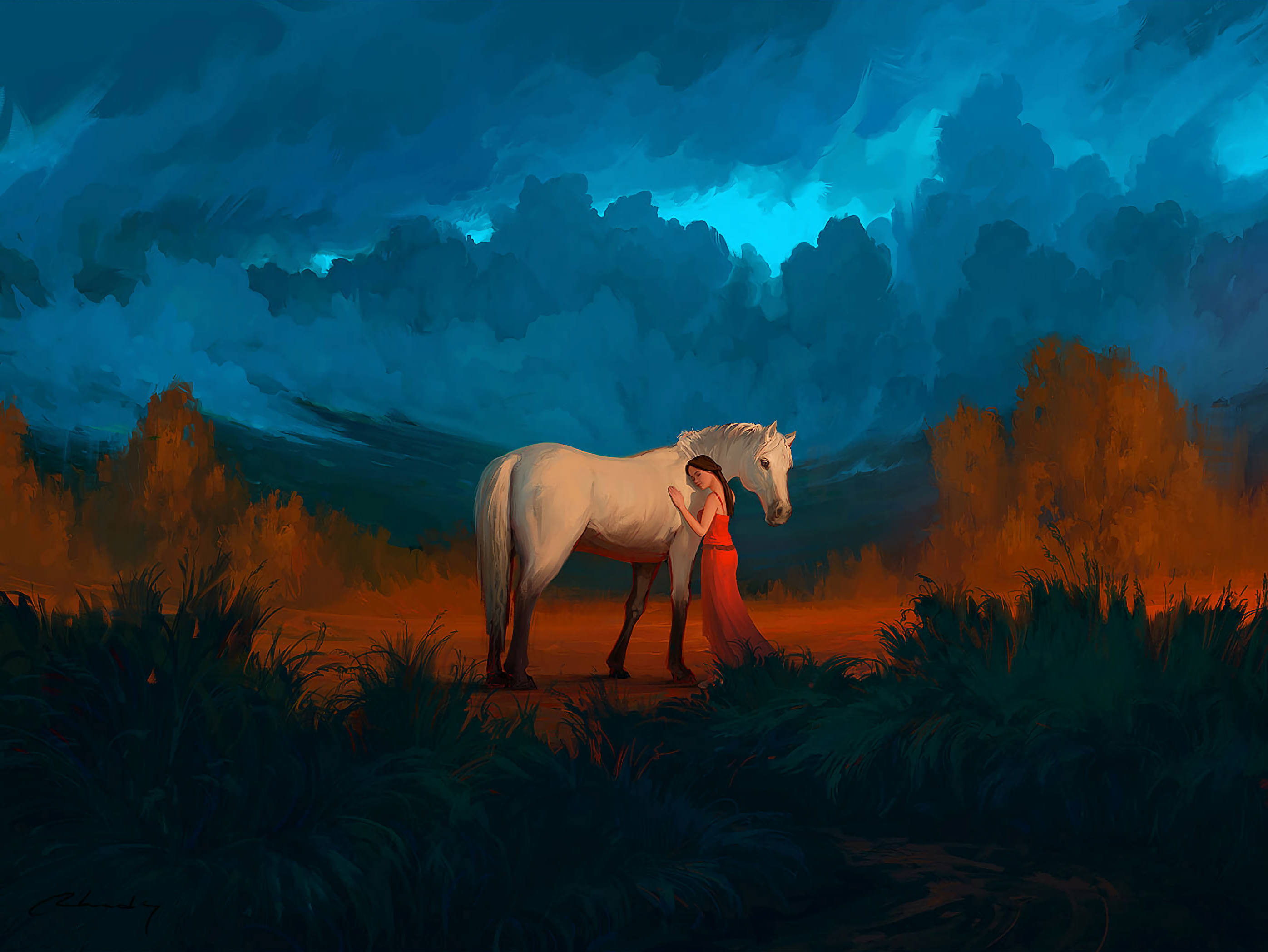 Girl And Horse Friends Art Background