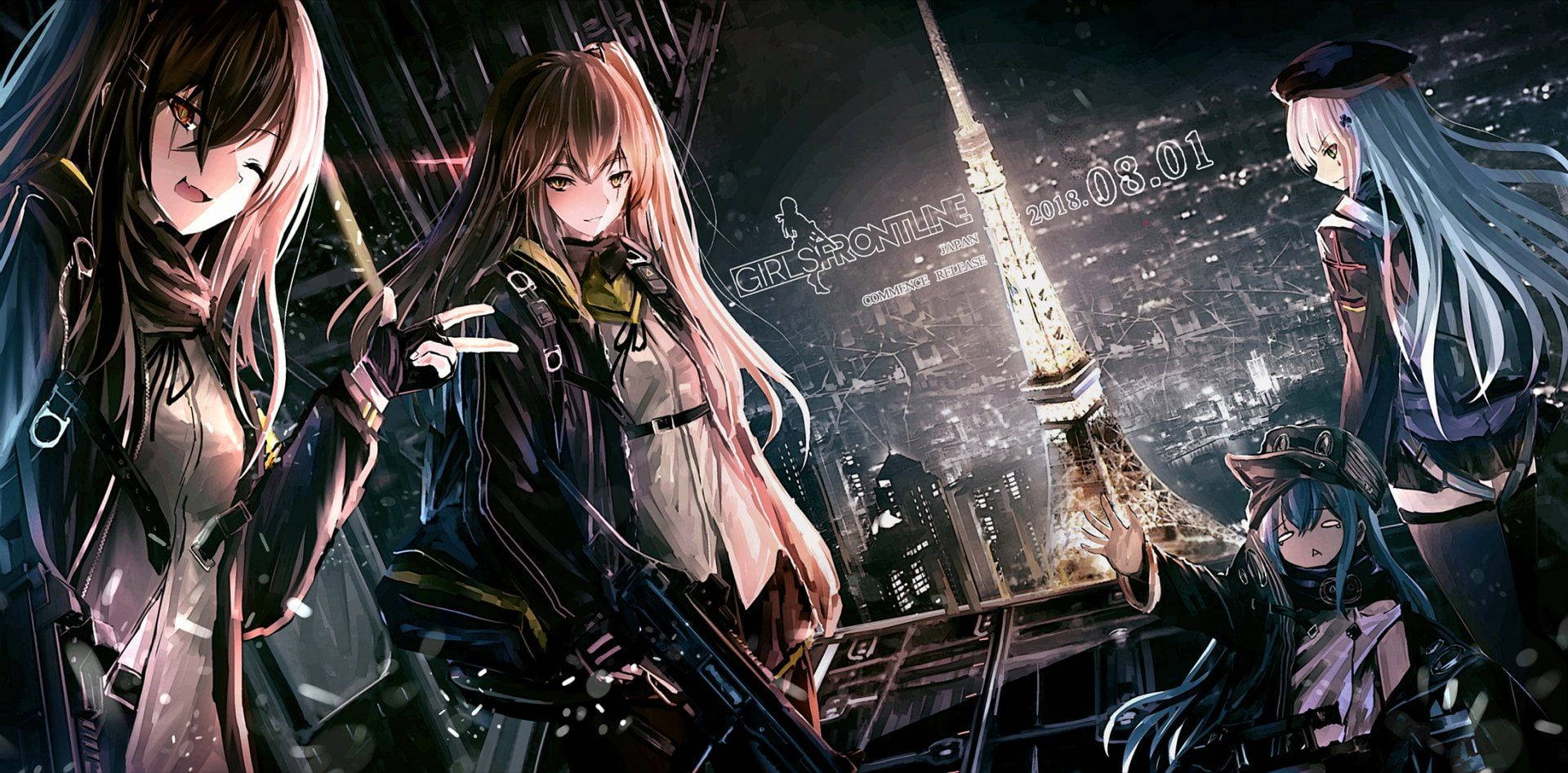 Girls Frontline Characters On Eiffel Tower Background