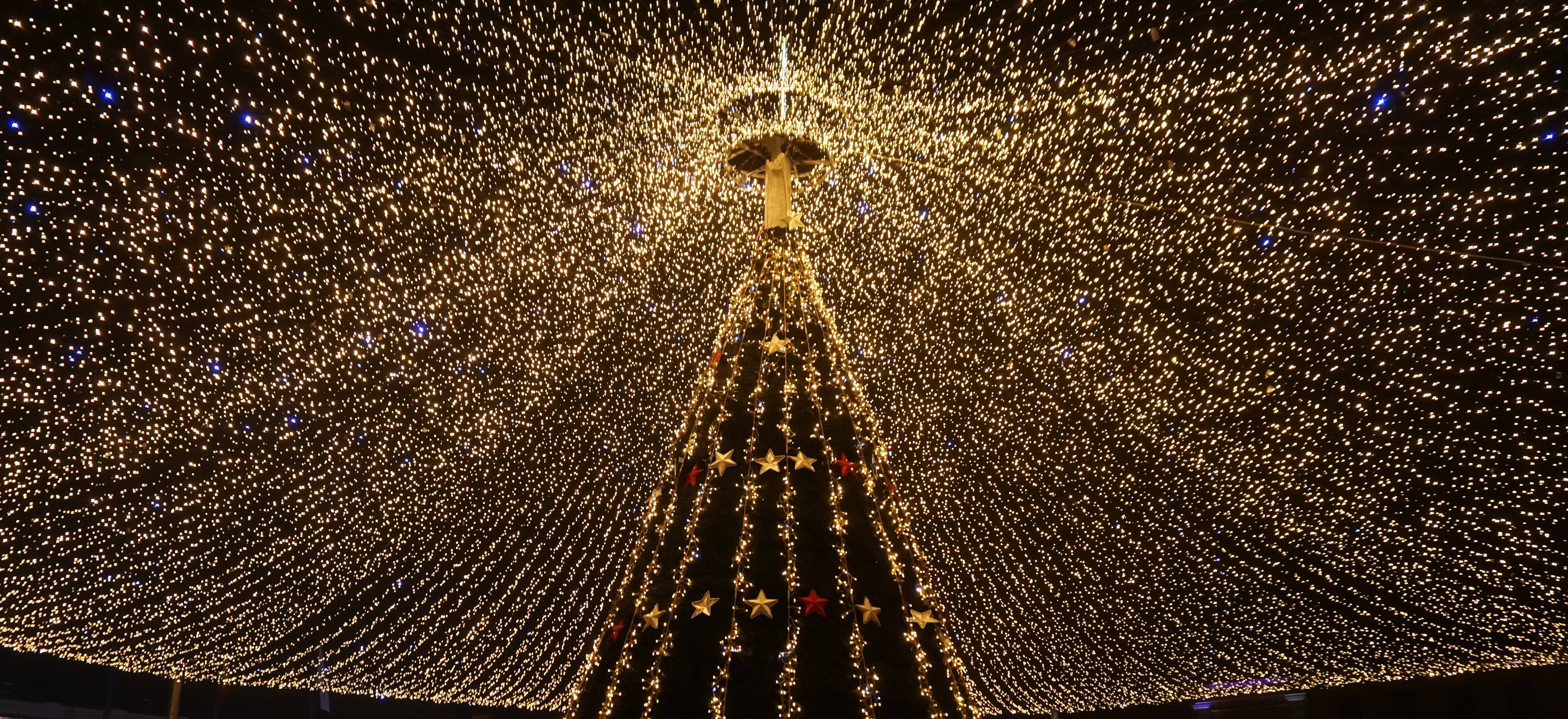 Glittery Christmas Lights Tree Background