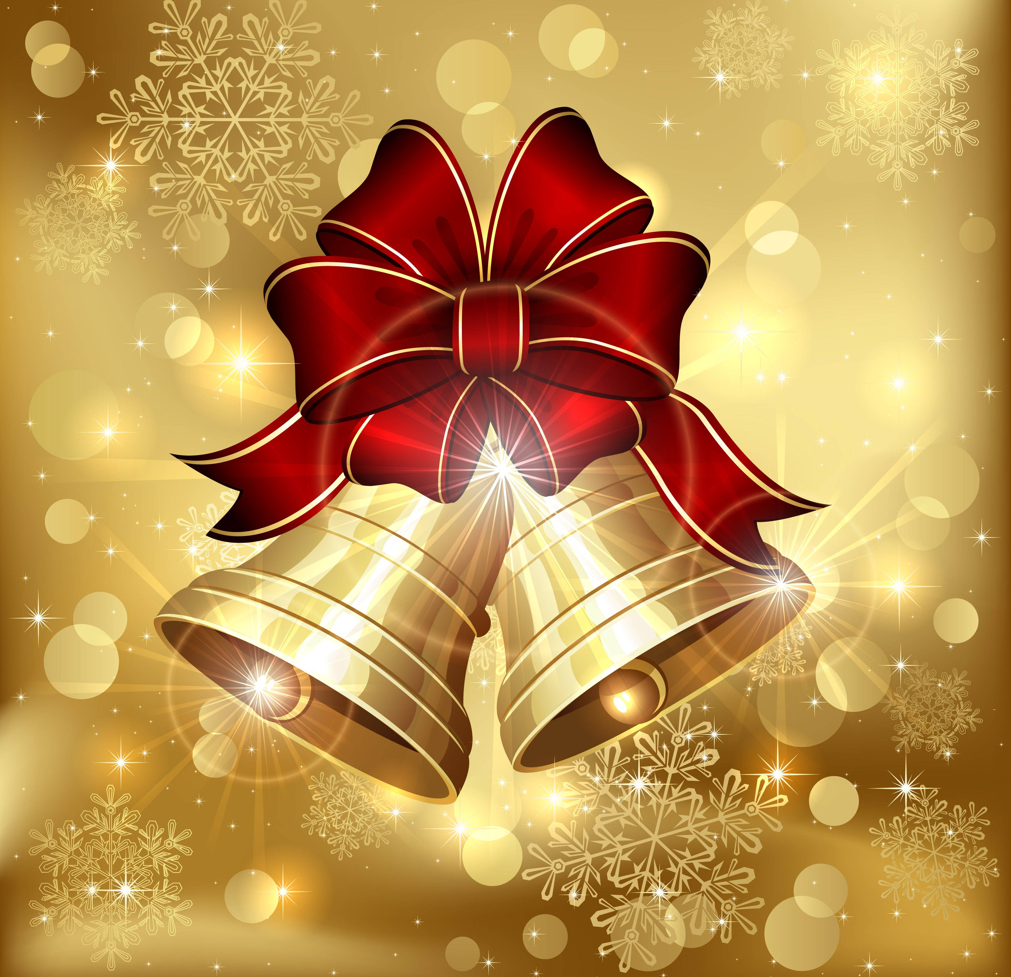 Download Gold Christmas Bells Wallpaper