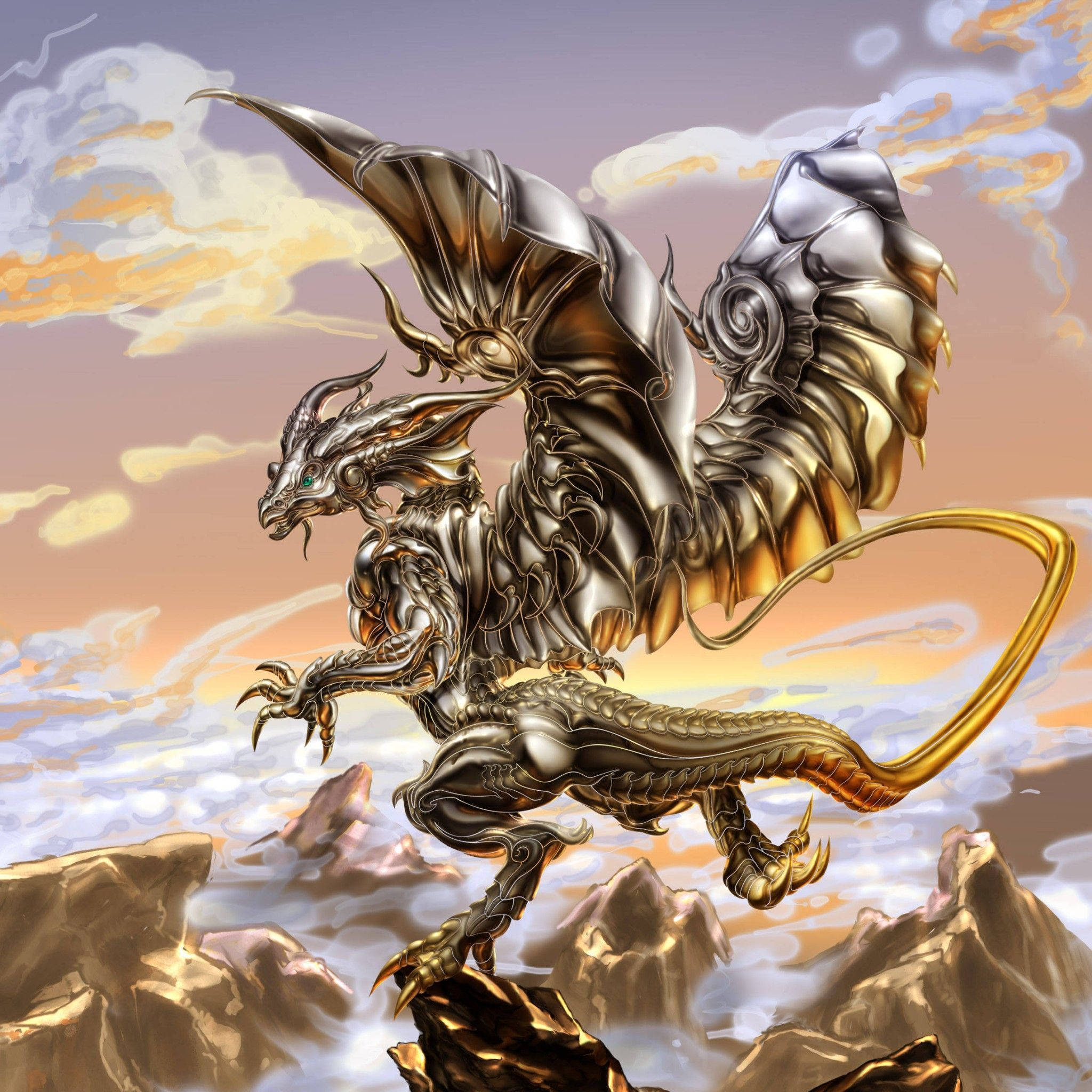 Download Golden Dragon Digital Creature Wallpaper 
