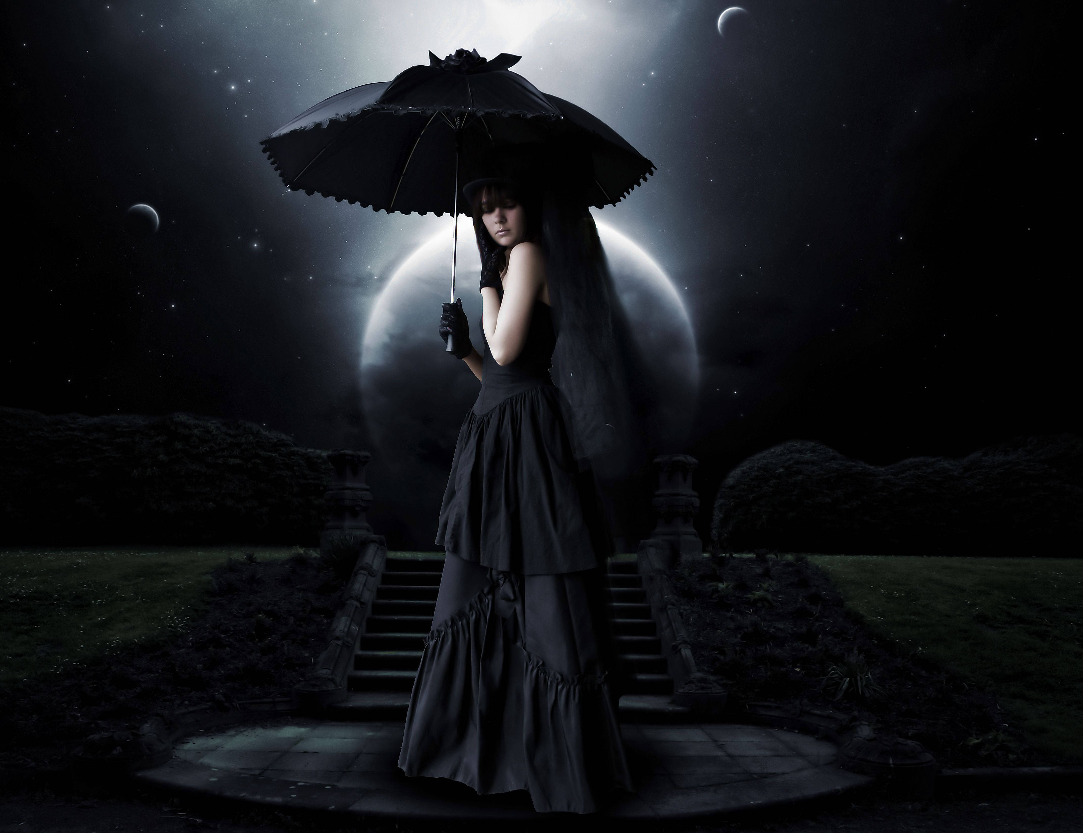 Gothic Girl With Black Umbrella Background