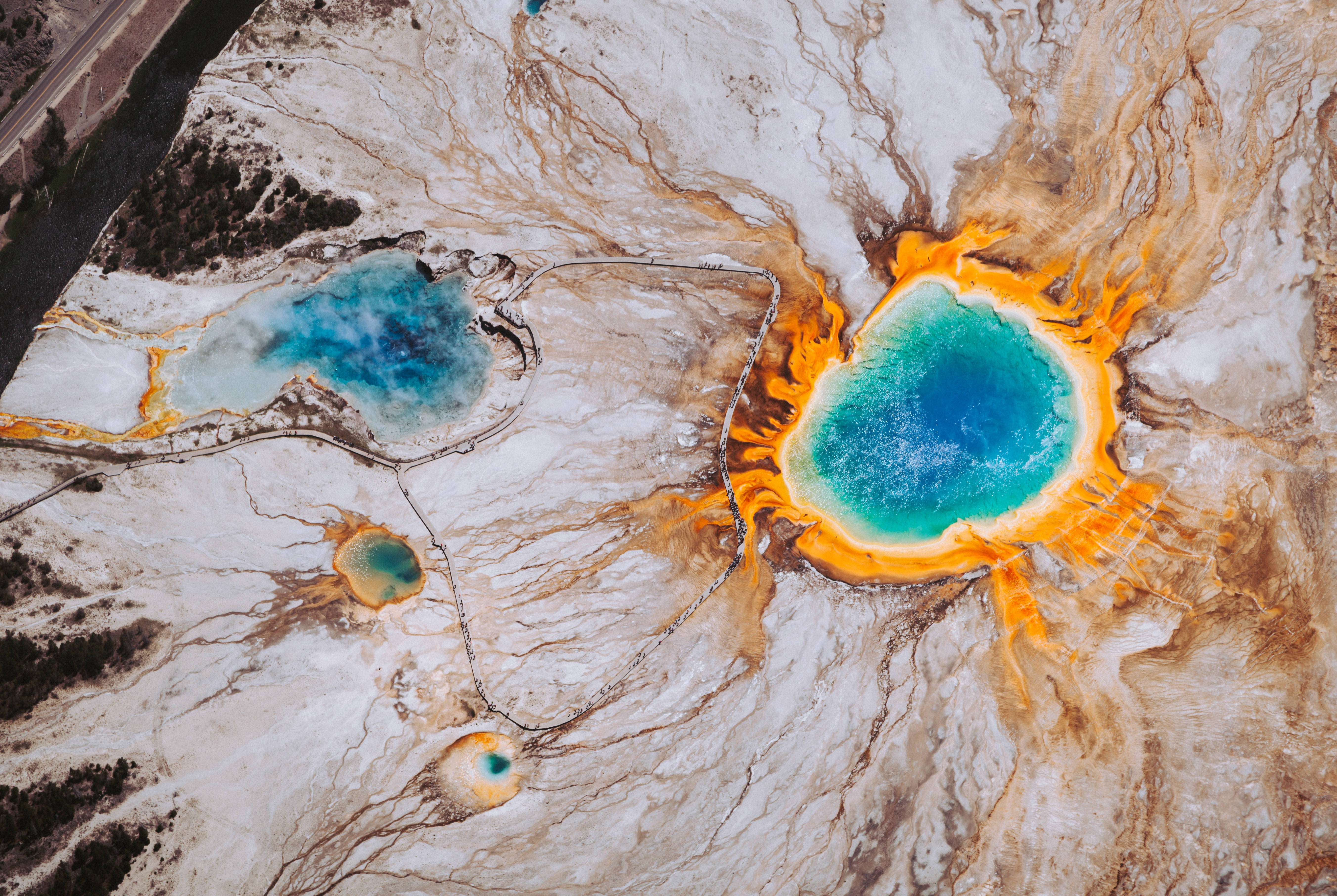 Grand Prismatic Spring, Surface, Scenic, Wyoming, United States Background