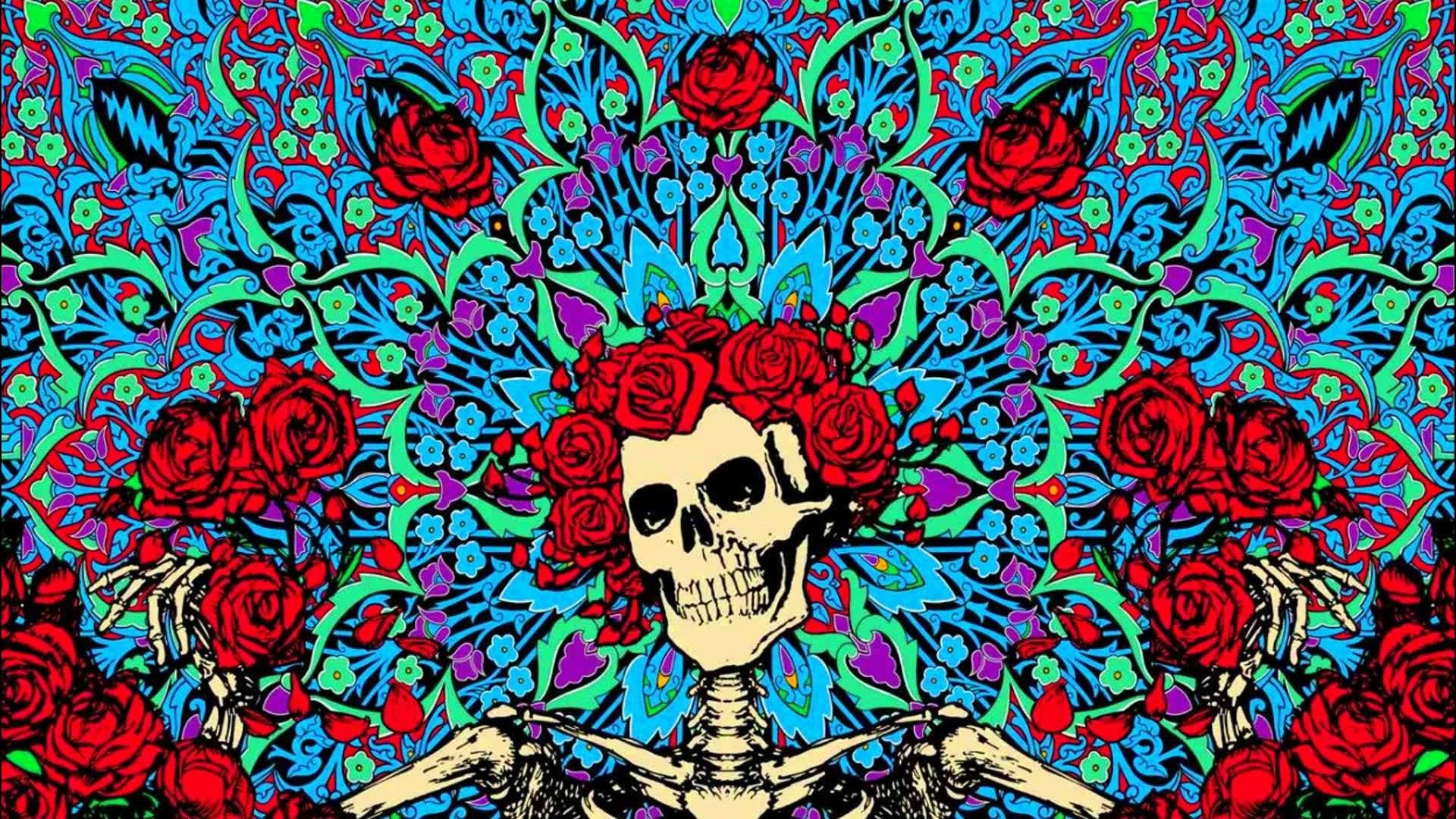 Grateful Dead Skeleton With Roses Background