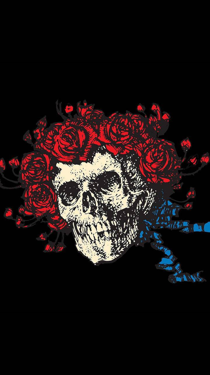 Grateful Dead Skull With Flowers Background