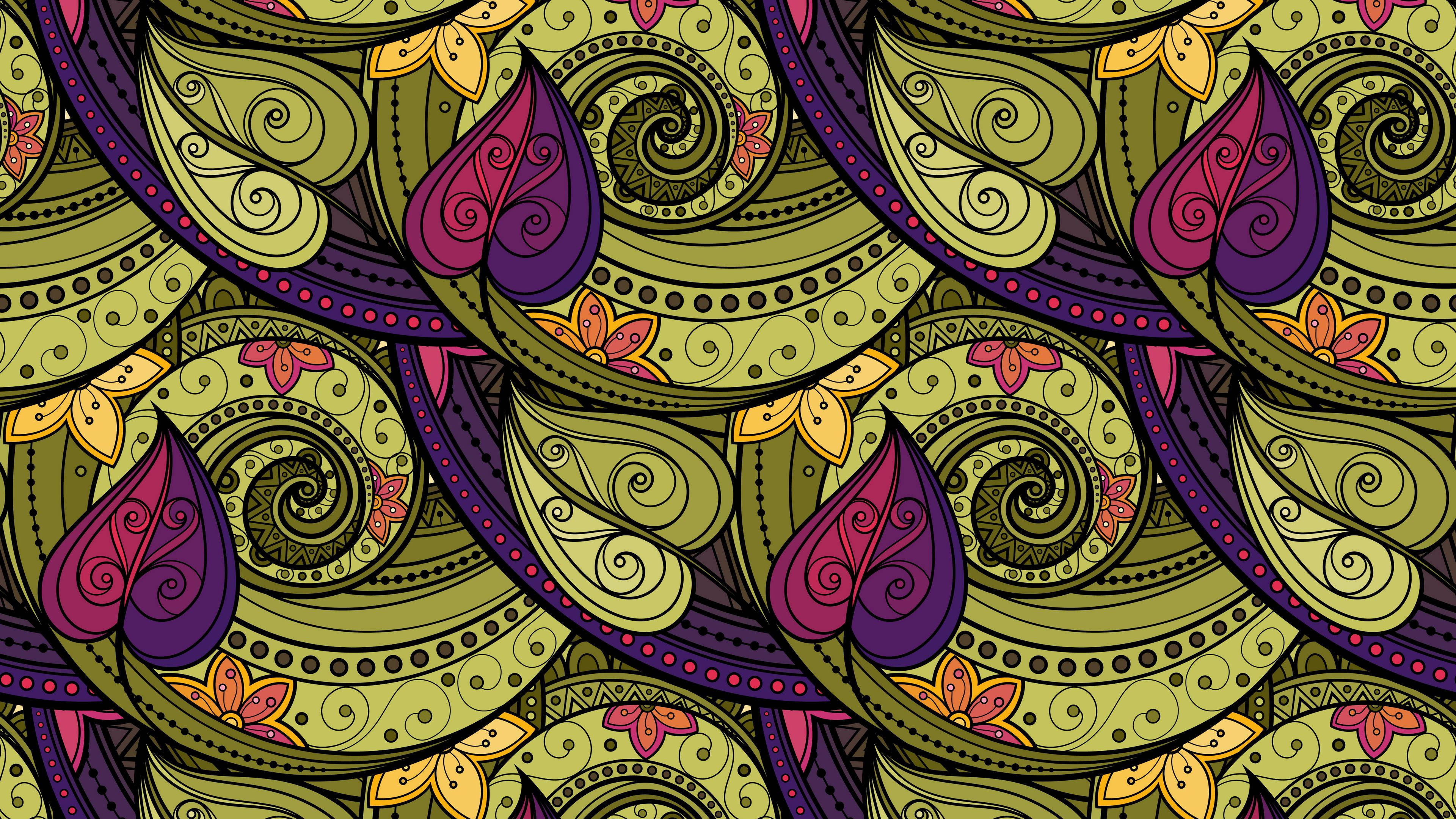 Download Green And Purple 4k Doodle Wallpaper 