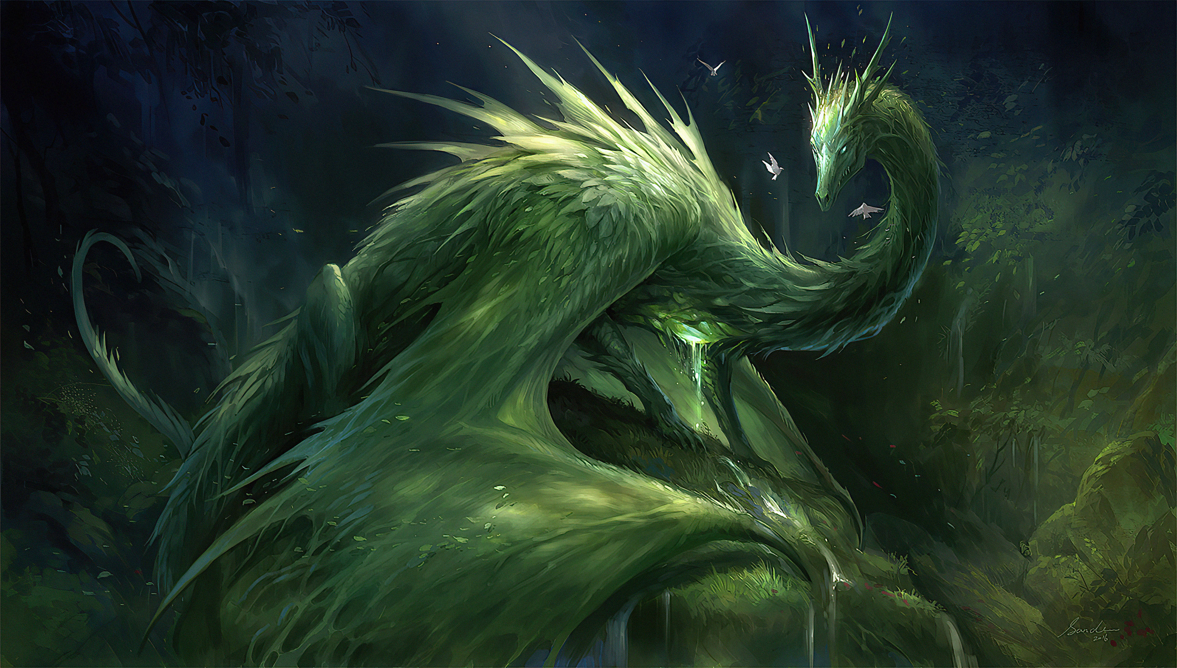 Green Majestic Dragon Background