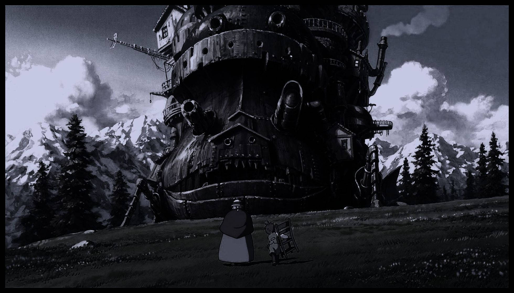 Greyscale Howl's Moving Castle Background