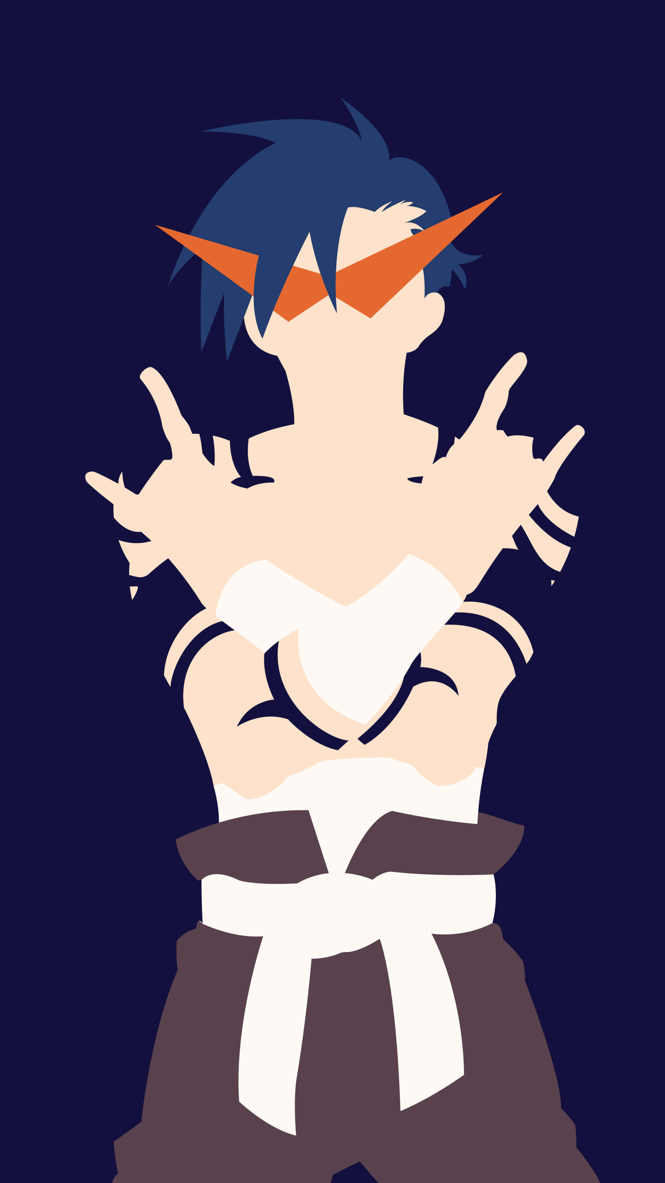 Download Kamina from Gurren Lagann striking a powerful pose against a blue background with fiery