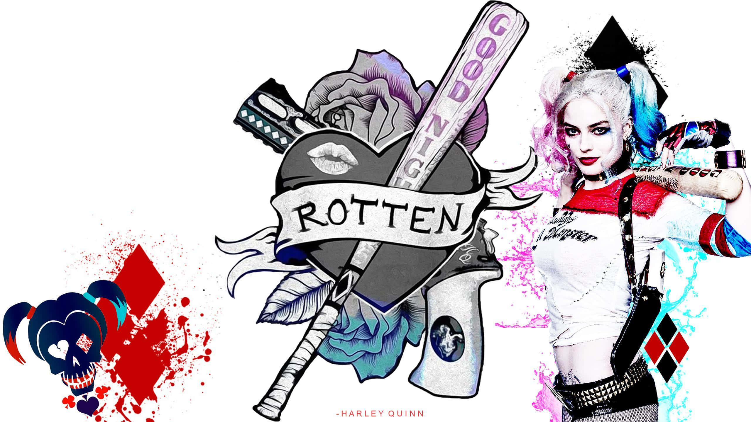 Download Harley Quinn Posing With Her Iconic Baseball Bat Wallpaper 0480