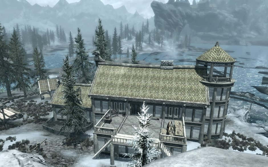 Download A breathtaking view of the beautiful Heljarchen Hall in Skyrim ...