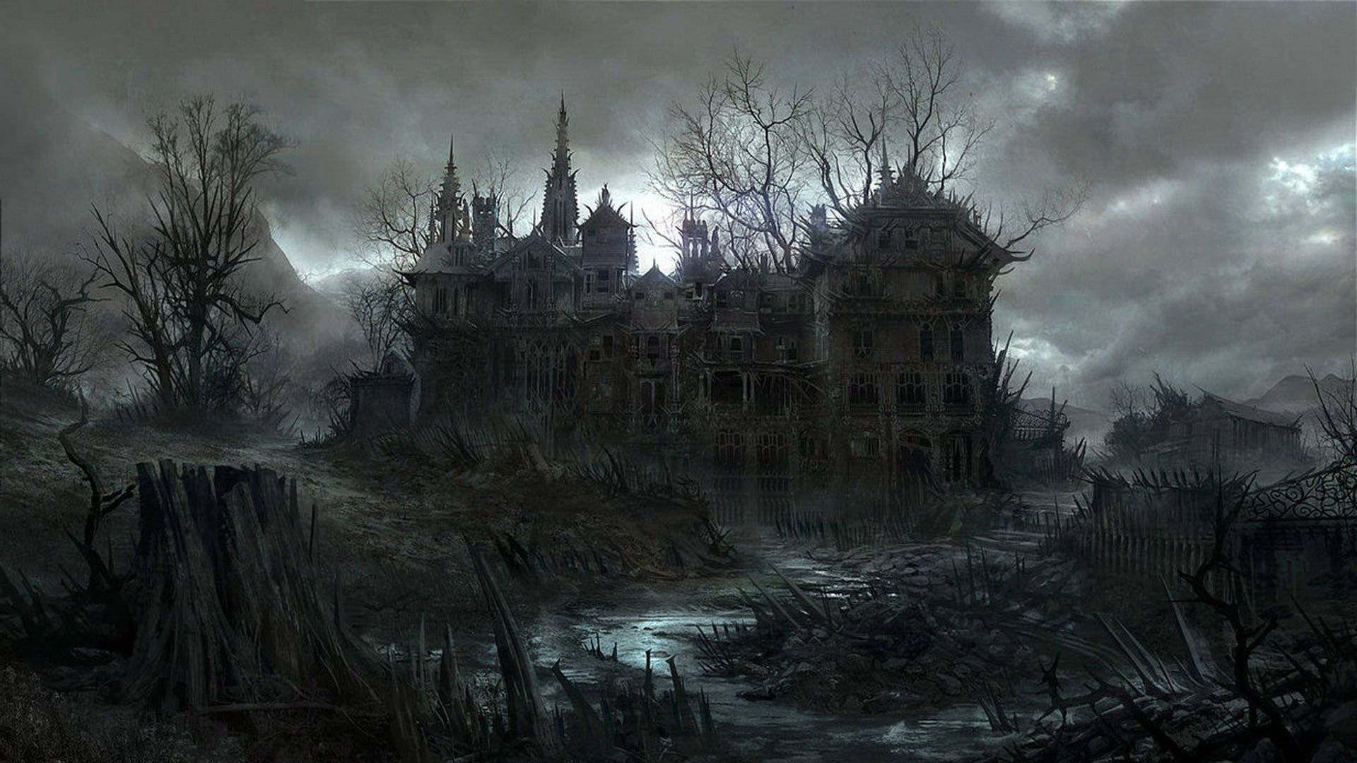 Horrifying Dark Haunted Mansion Background