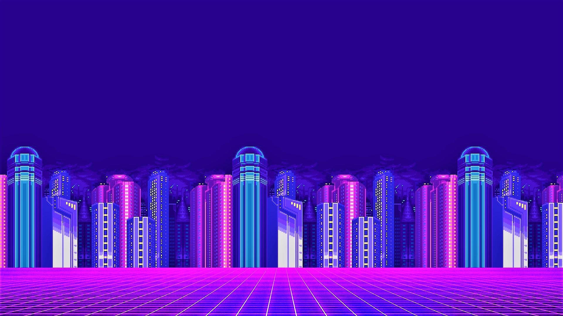 Iconic Vaporwave Neon City Background