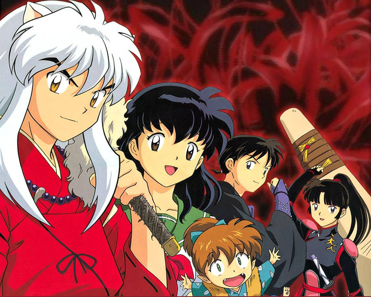 Inuyasha And Friends In Red Background