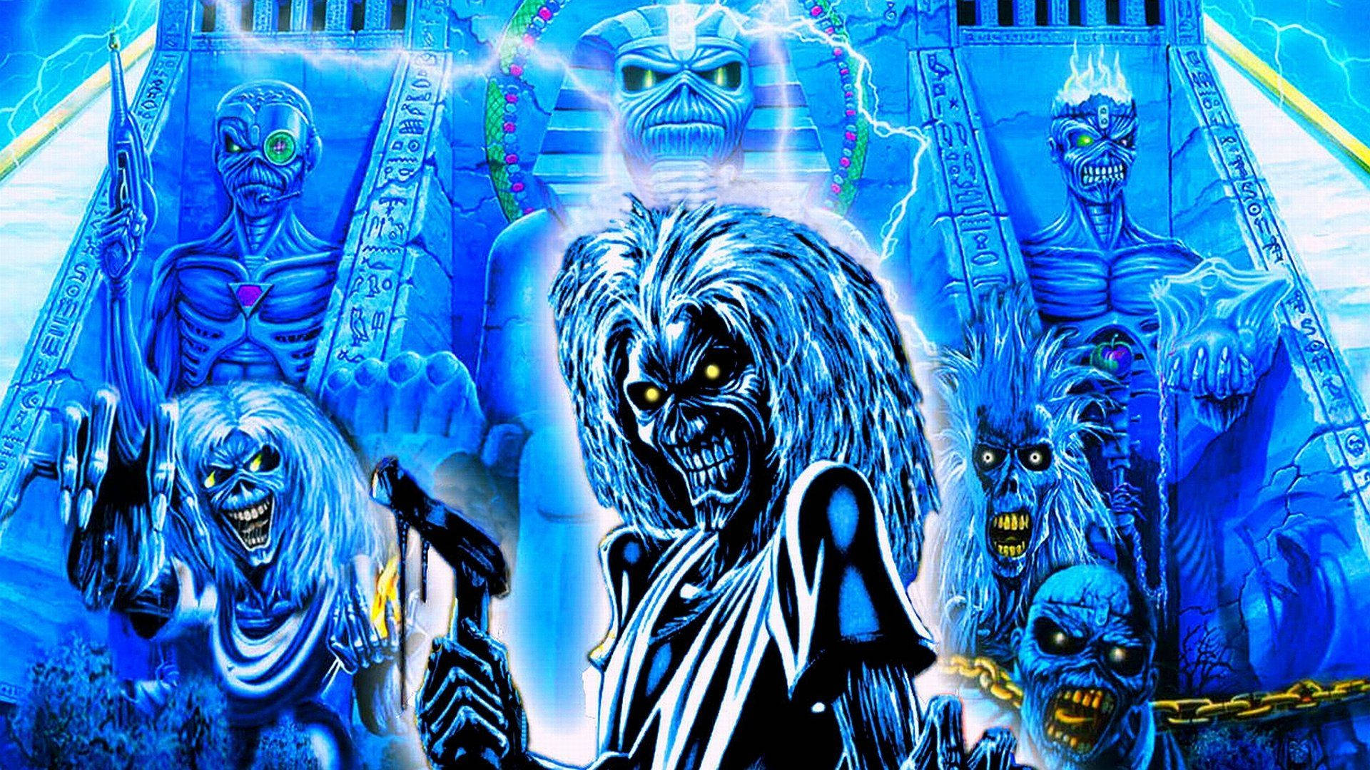 Iron Maiden Eddie In Blue Background