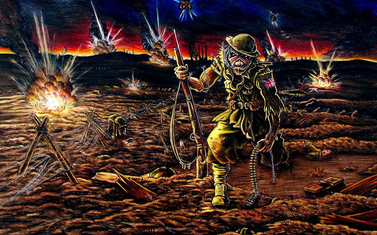 Iron Maiden Trooper In Warzone Background