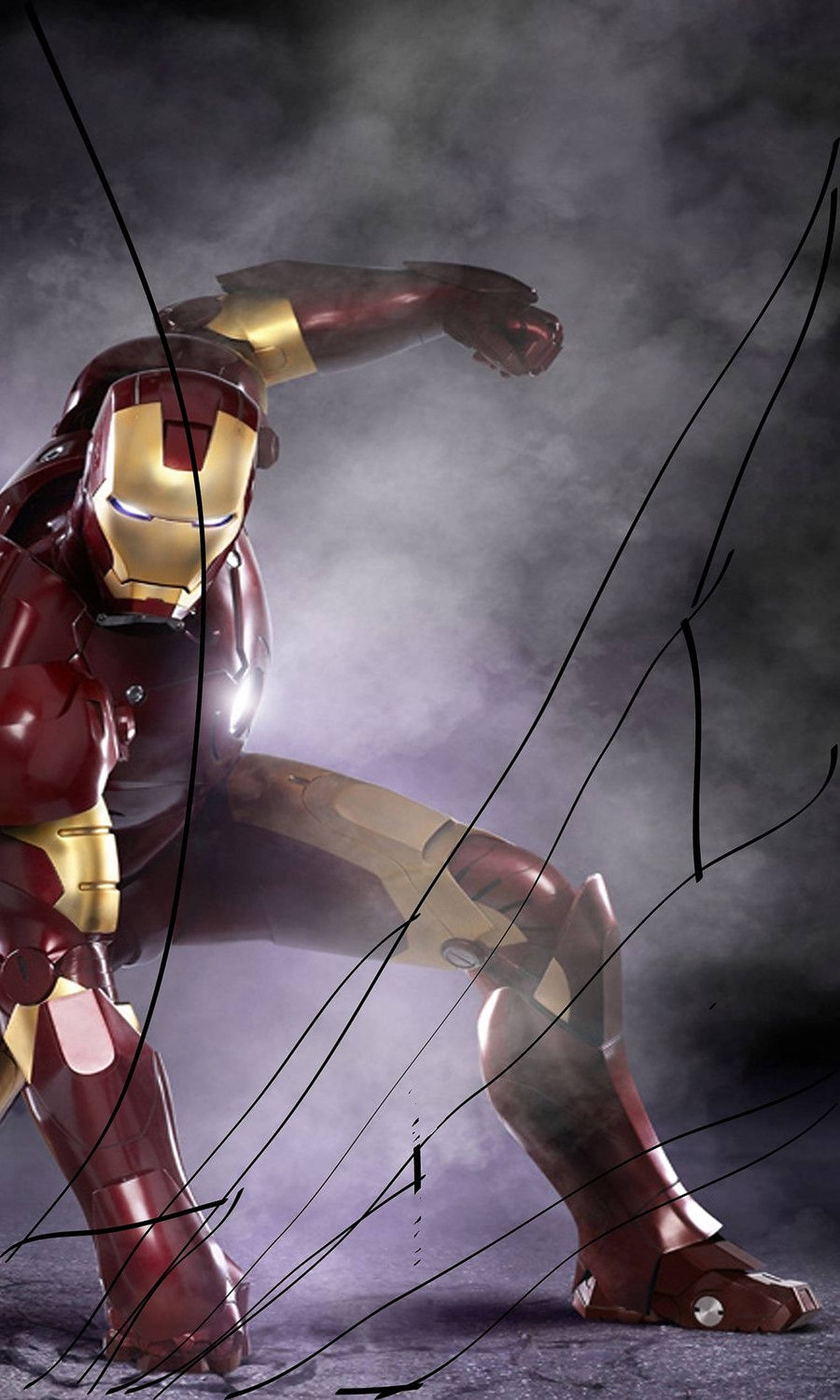 Iron Man Landing Cracked Screen Background