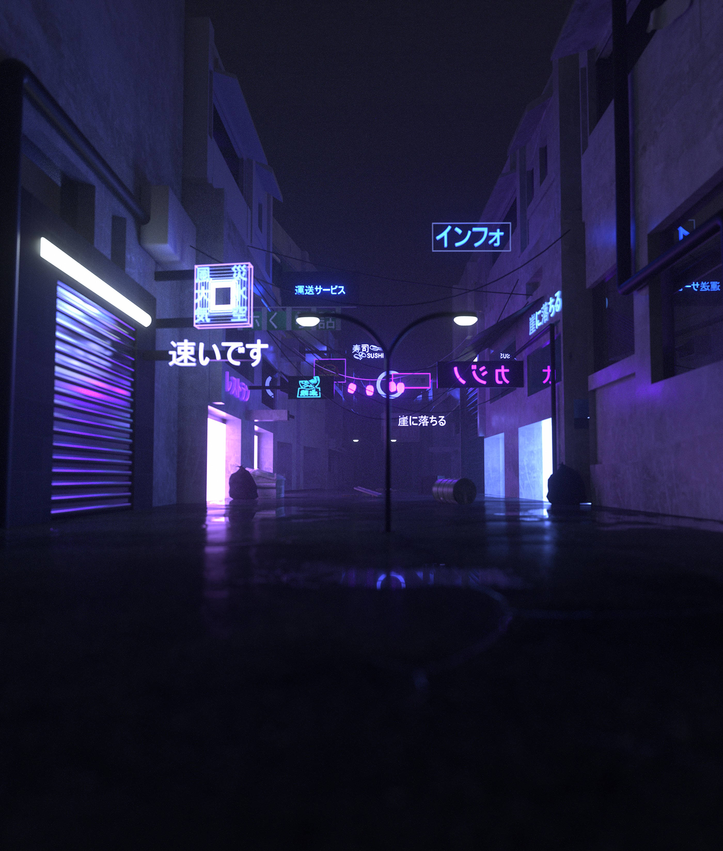Japan Alley Neon City Background