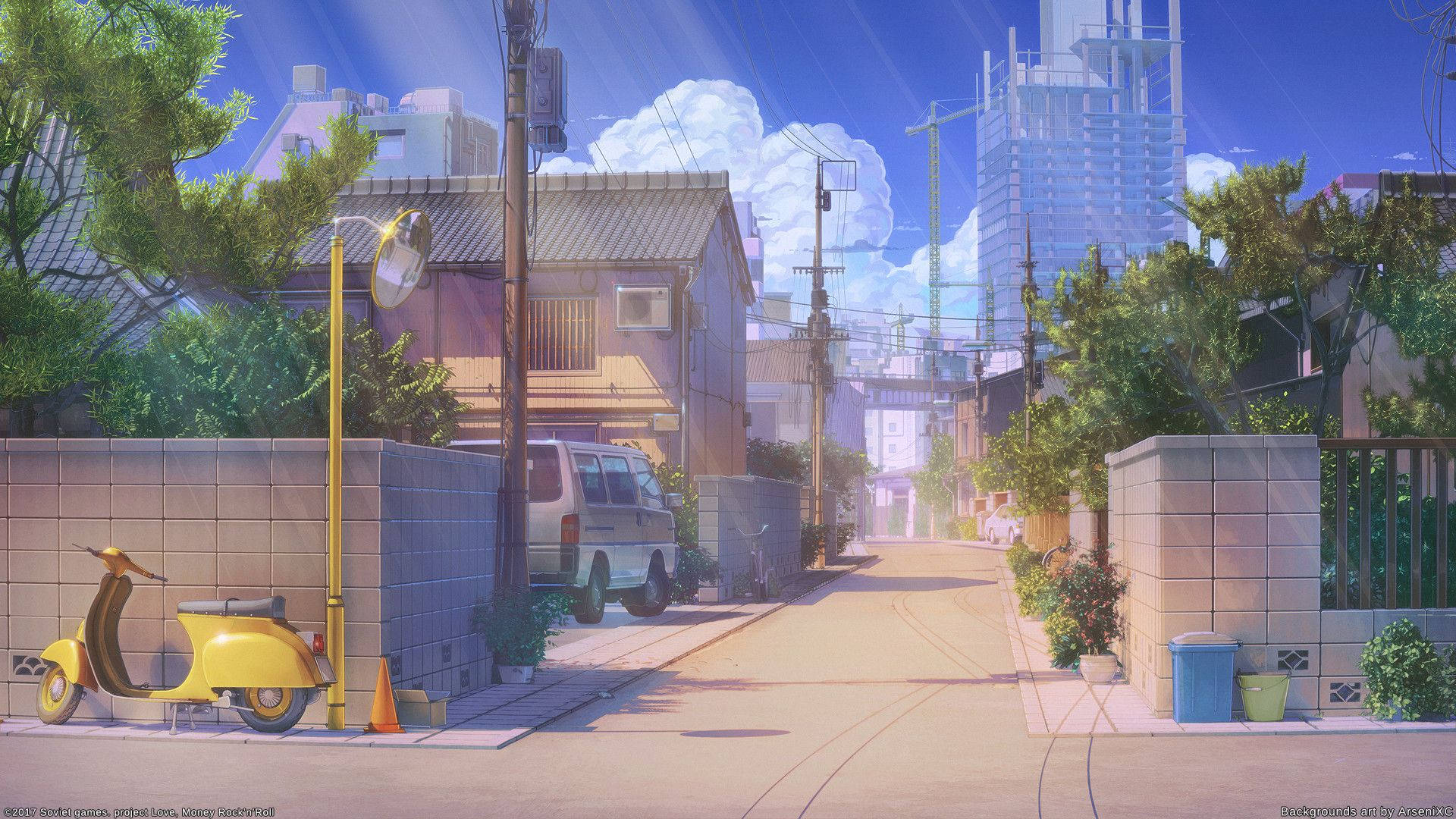 Download Japanese Anime Street In Daytime Wallpaper | Wallpapers.com