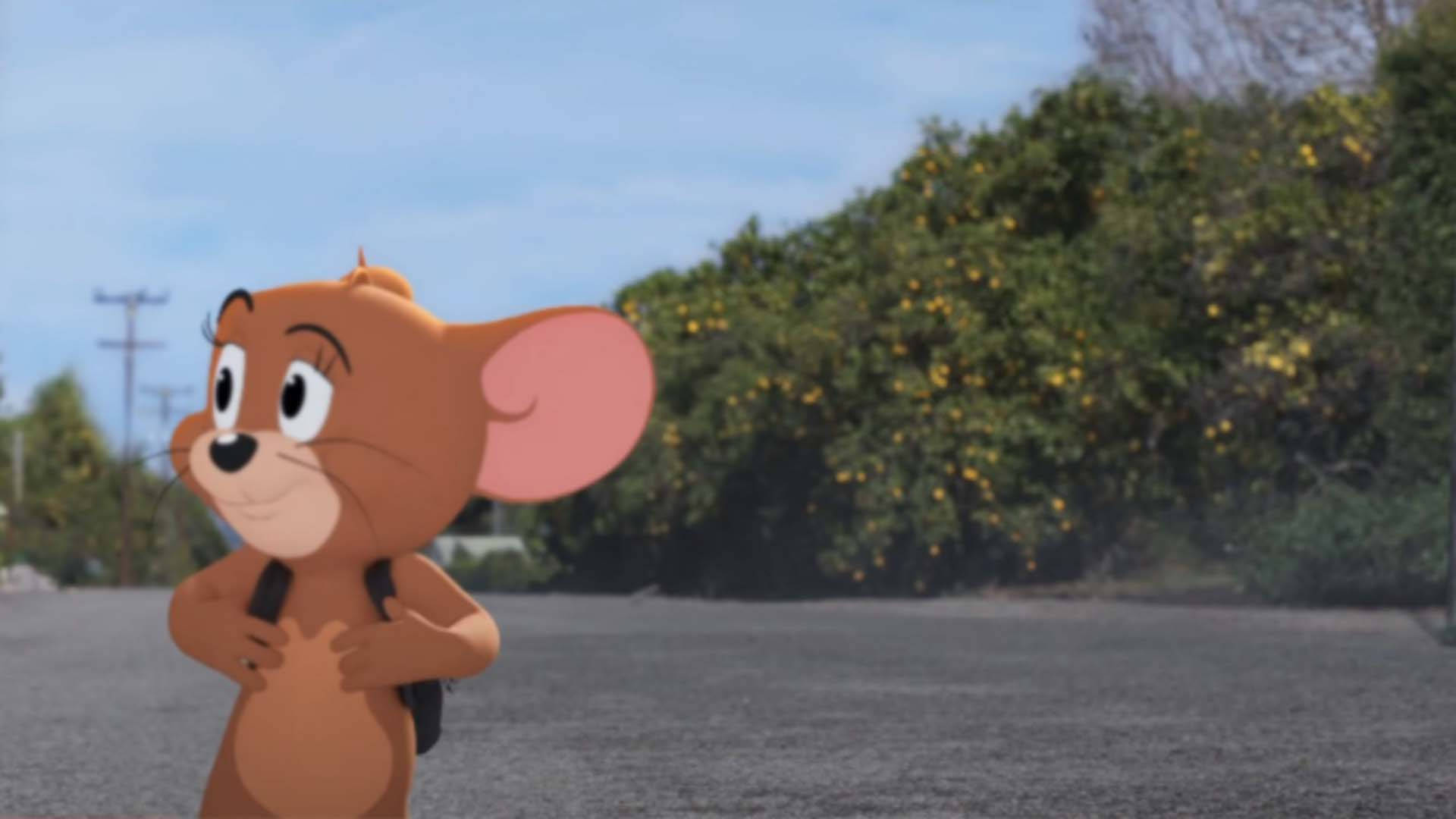 Jerry Mouse Walks At Road Background