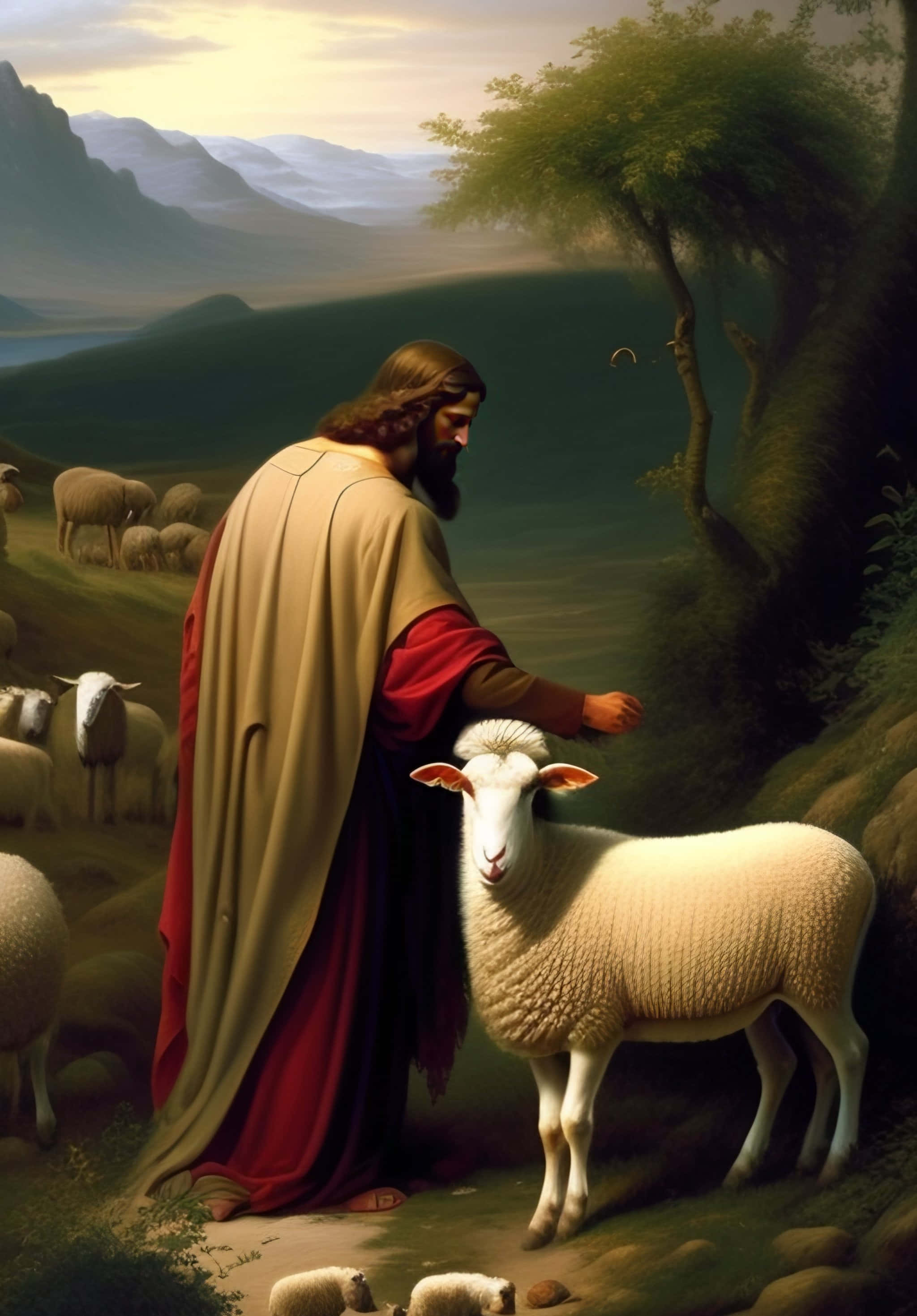 Download Loving Shepherd Jesus with His Flock Wallpaper | Wallpapers.com