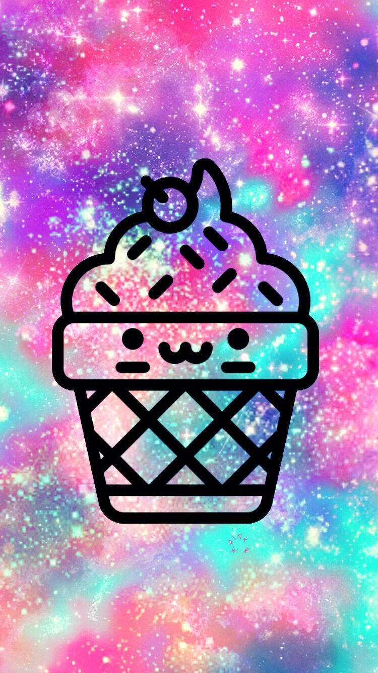 Kawaii Ice Cream In Glitters Background