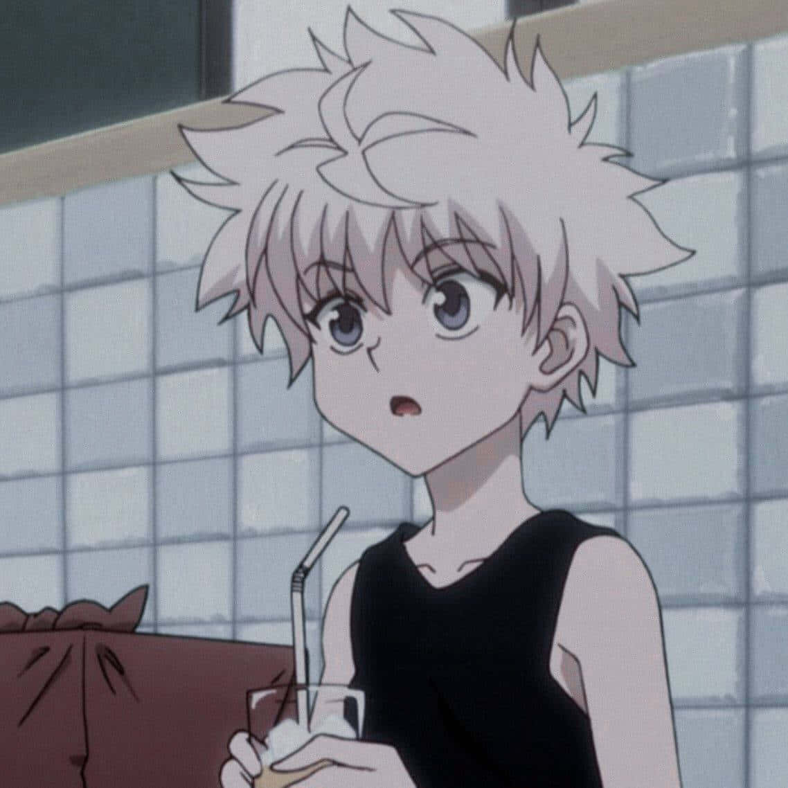 Download Killua With Drink Hxh Pfp Wallpaper