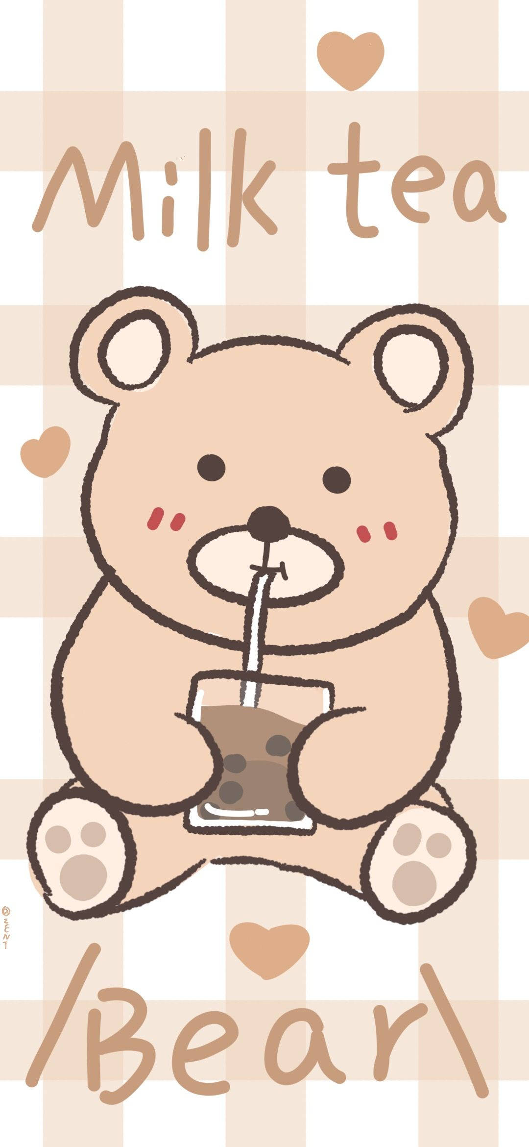 Download Korean Bear Drinking Milk Tea Wallpaper 