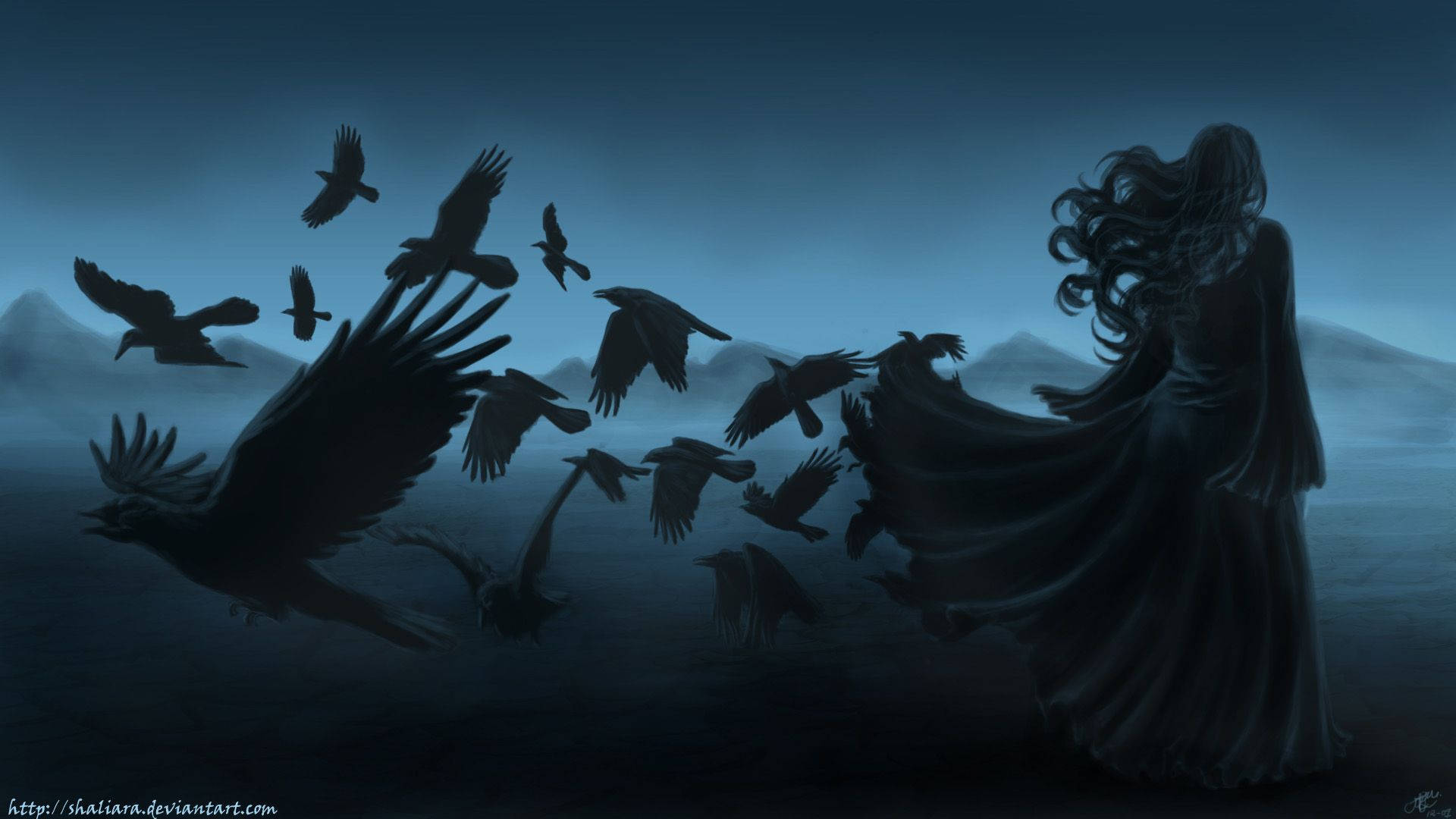 Lady Raven And Flock Hd Background