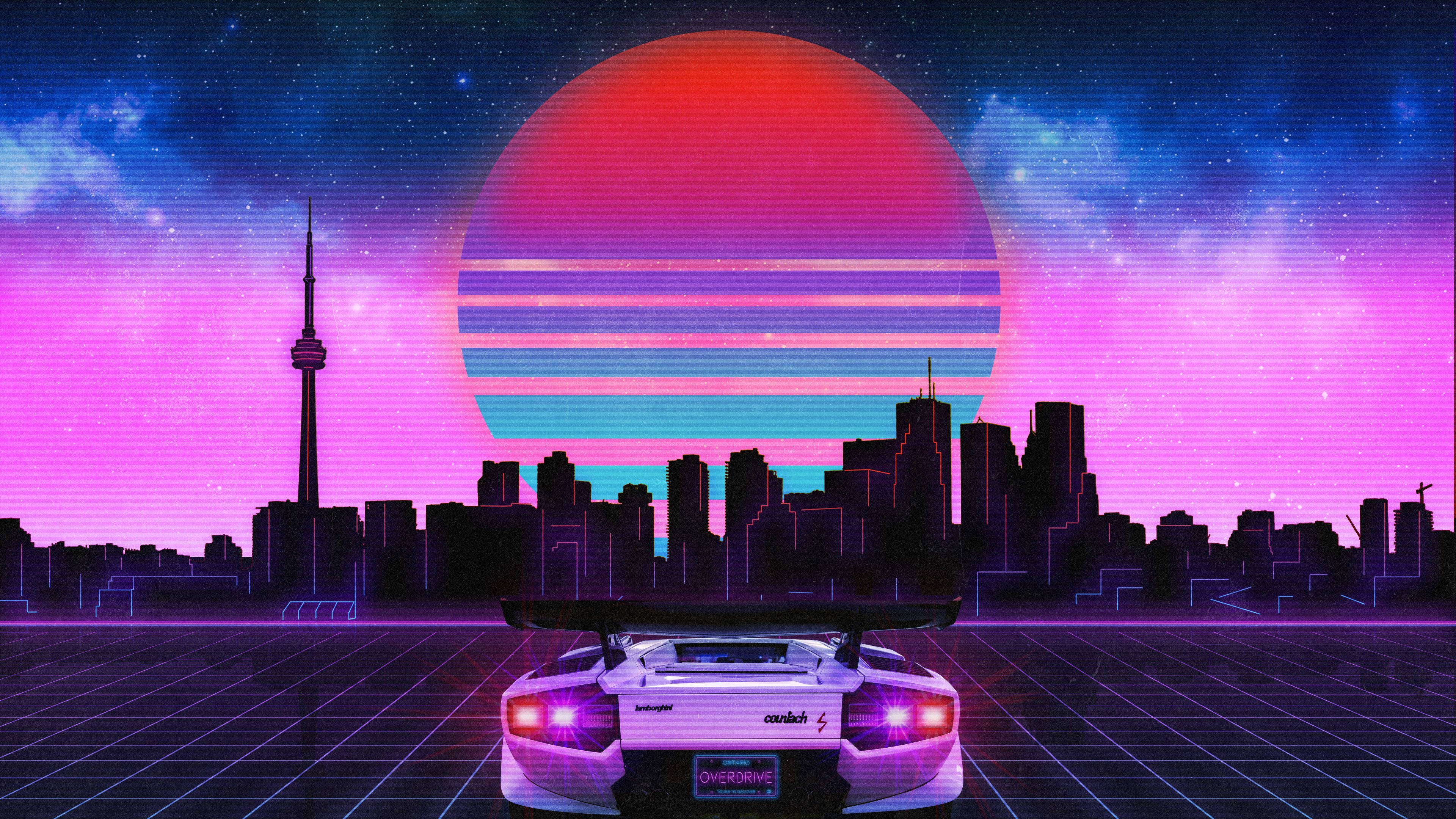 Lamborghini In Neon City Background